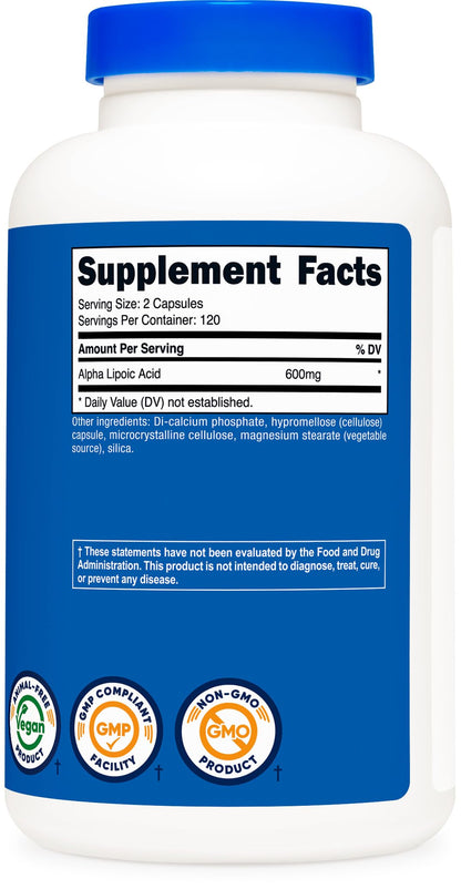 Nutricost Alpha Lipoic Acid 600mg Per Serving, 240 Capsules - Gluten Free, Vegetarian Capsules, Soy Free & Non-GMO NutricostUS supplements