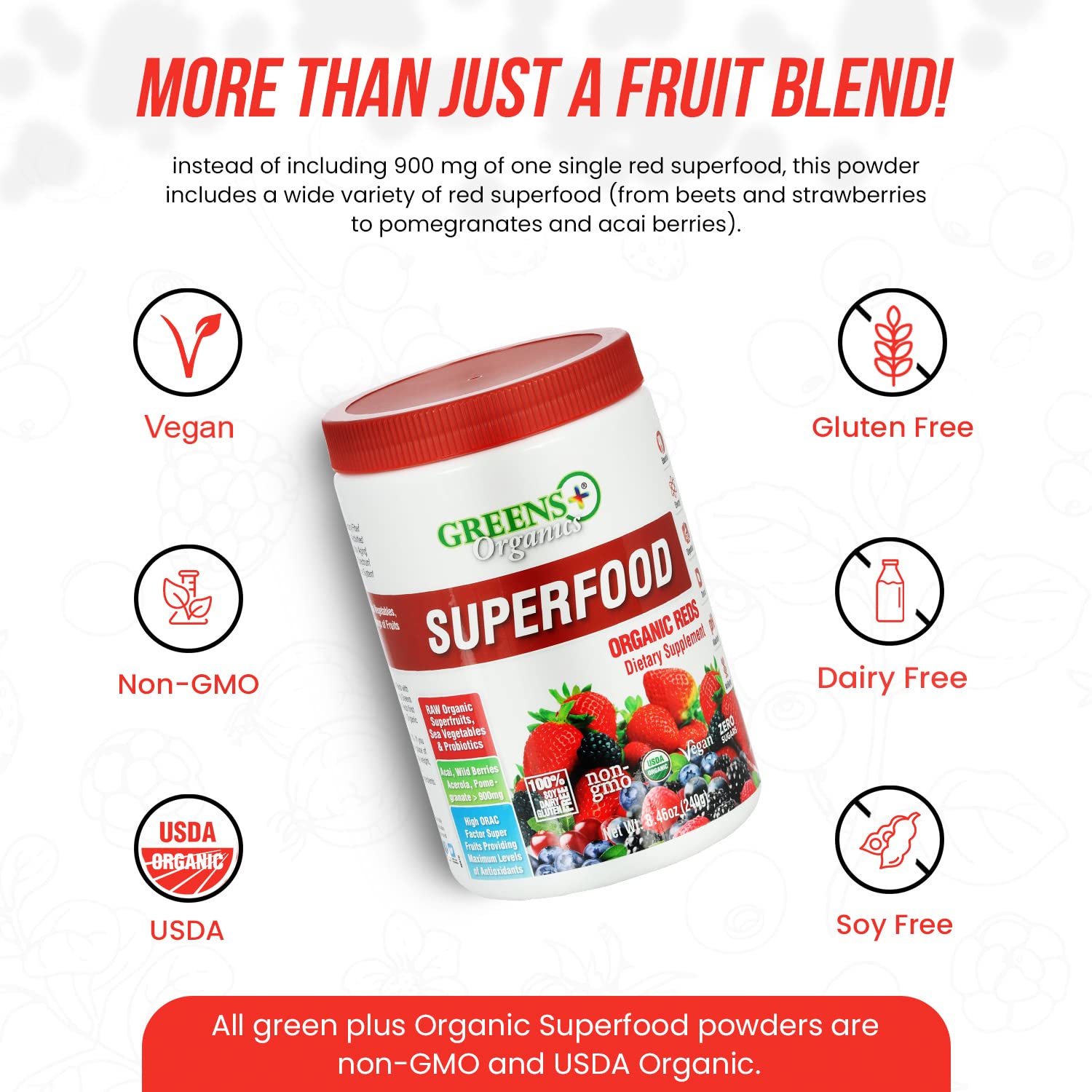 Greens+ Organic Reds Superfood Powder Camu Camu Dietary 400mg Vitamin C SuperFruit Supplement 120 Capsules, 100% Natural, Vitamins & Minerals, Vegan, Soy/Dairy/Gluten Free Greens+Au supplements