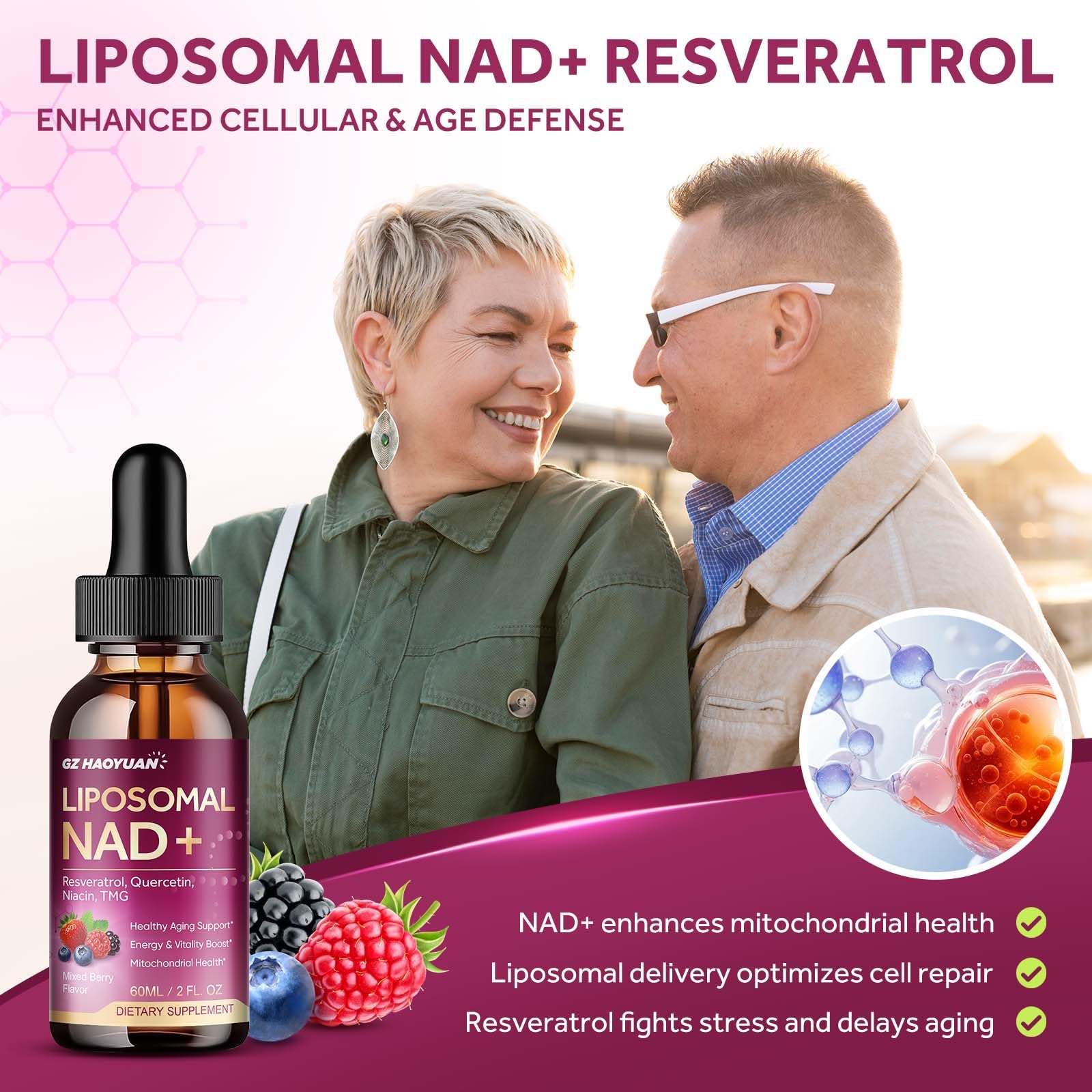 Liposomal NAD Supplement - 1200mg NAD+ Liquid Drops for Women & Men with Nicotinamide, Resveratrol, Quercetin, TMG, Black Pepper Extract - Brain & Cellular Mitochondrial Health, Anti-Aging, Longevity GZ HAOYUANAu supplements