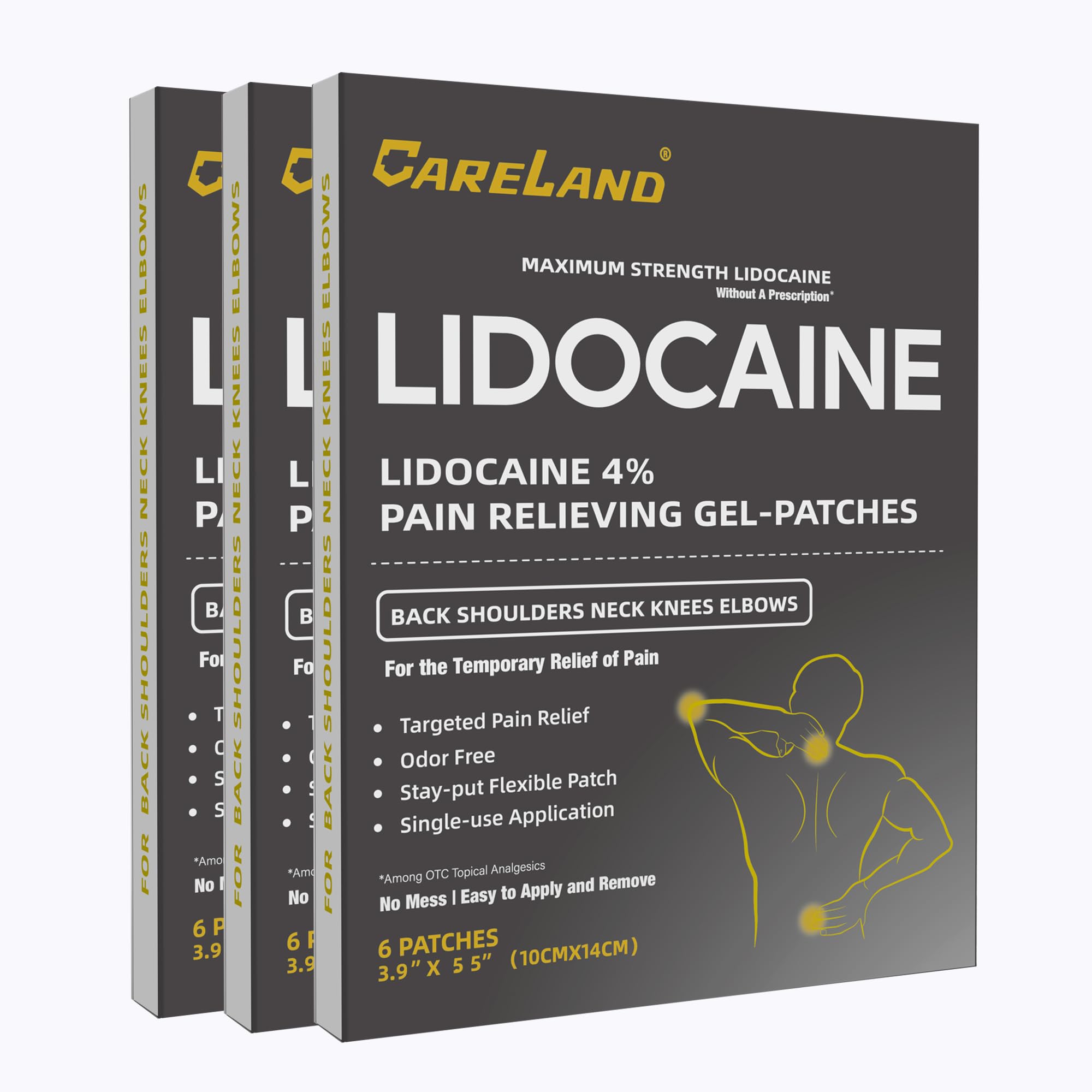 CARELAND Lidocaine Gel Patch, 18 Count Maximum Strength Pain Patches for Muscle Relief in Neck Knee Back and Shoulders Unscented Numbing Patch for Soothing Nerves, Joints CARELANDAu supplements