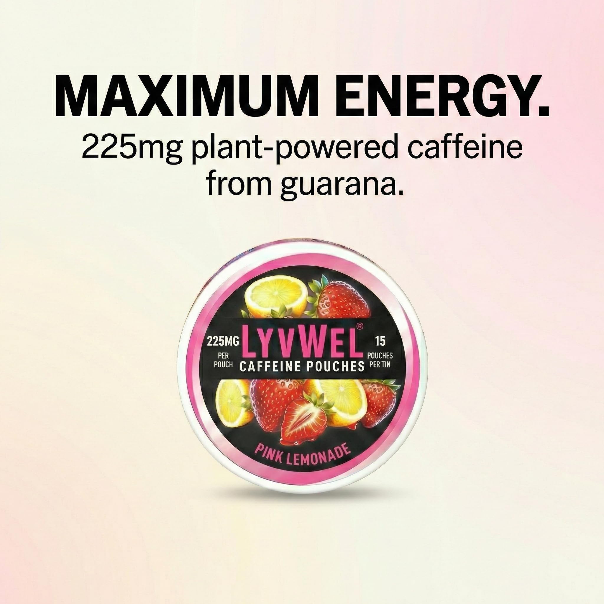 LyvWel 225mg Caffeine Energy Pouches | Nootropic Focus & Neuro Support | Tobacco-Free, Nicotine-Free, Quick Energy Solution | 3-Pack: 45 Pouches (3 Pack, Watermelon Ice, Pink Lemonade, Wintergreen) LyvWelAu supplements