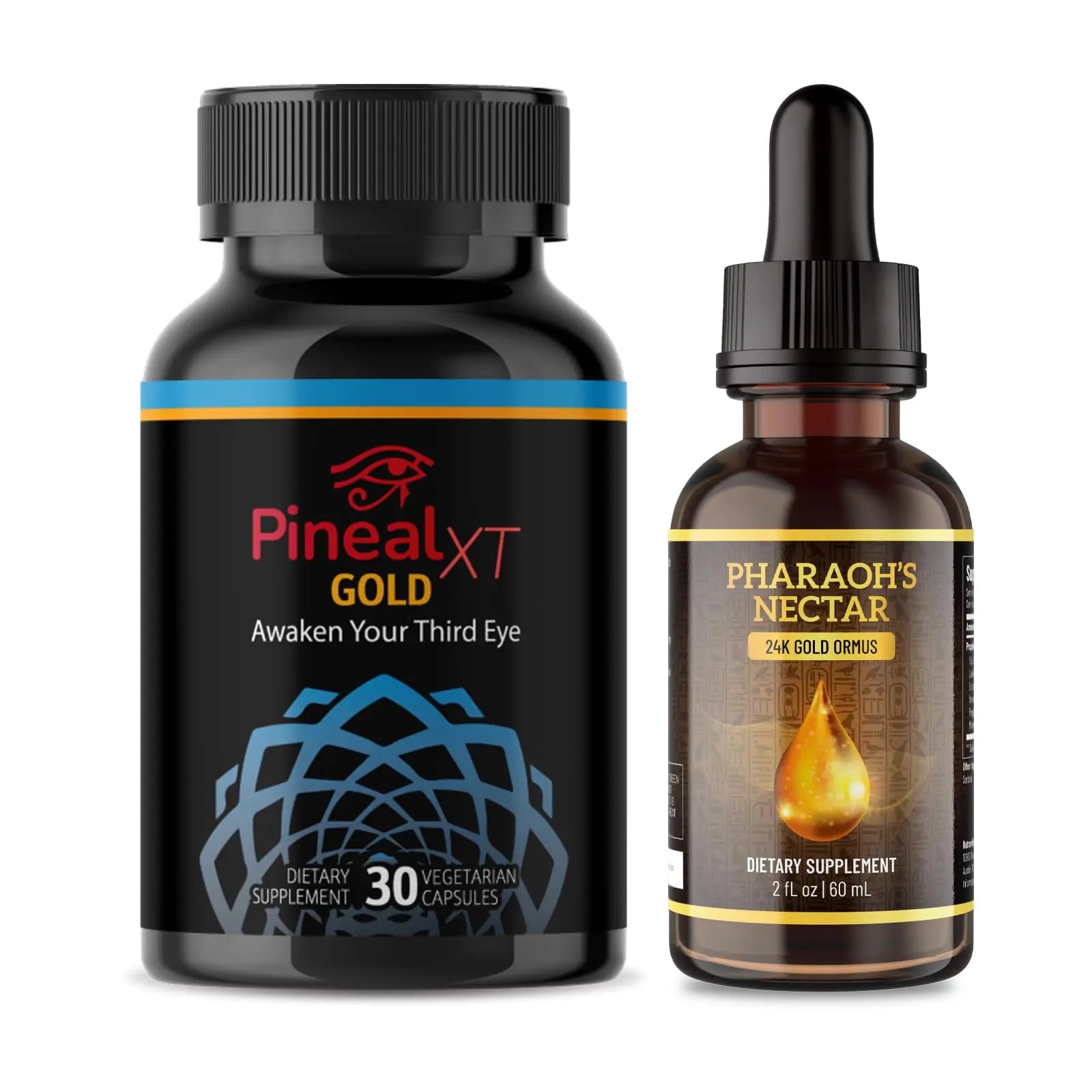 Pineal XT Gold + Pharaoh's Nectar - Pineal Gland Supplement Bundle – 24K Monoatomic Gold Ormus Drops, Pineal Gland Decalcification, Third Eye Awakening, Focus, Energy & Manifestation NutravilleAu supplements
