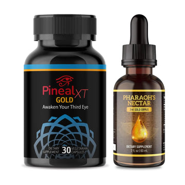 Pineal XT Gold + Pharaoh's Nectar - Pineal Gland Supplement Bundle – 24K Monoatomic Gold Ormus Drops, Pineal Gland Decalcification, Third Eye Awakening, Focus, Energy & Manifestation NutravilleAu supplements