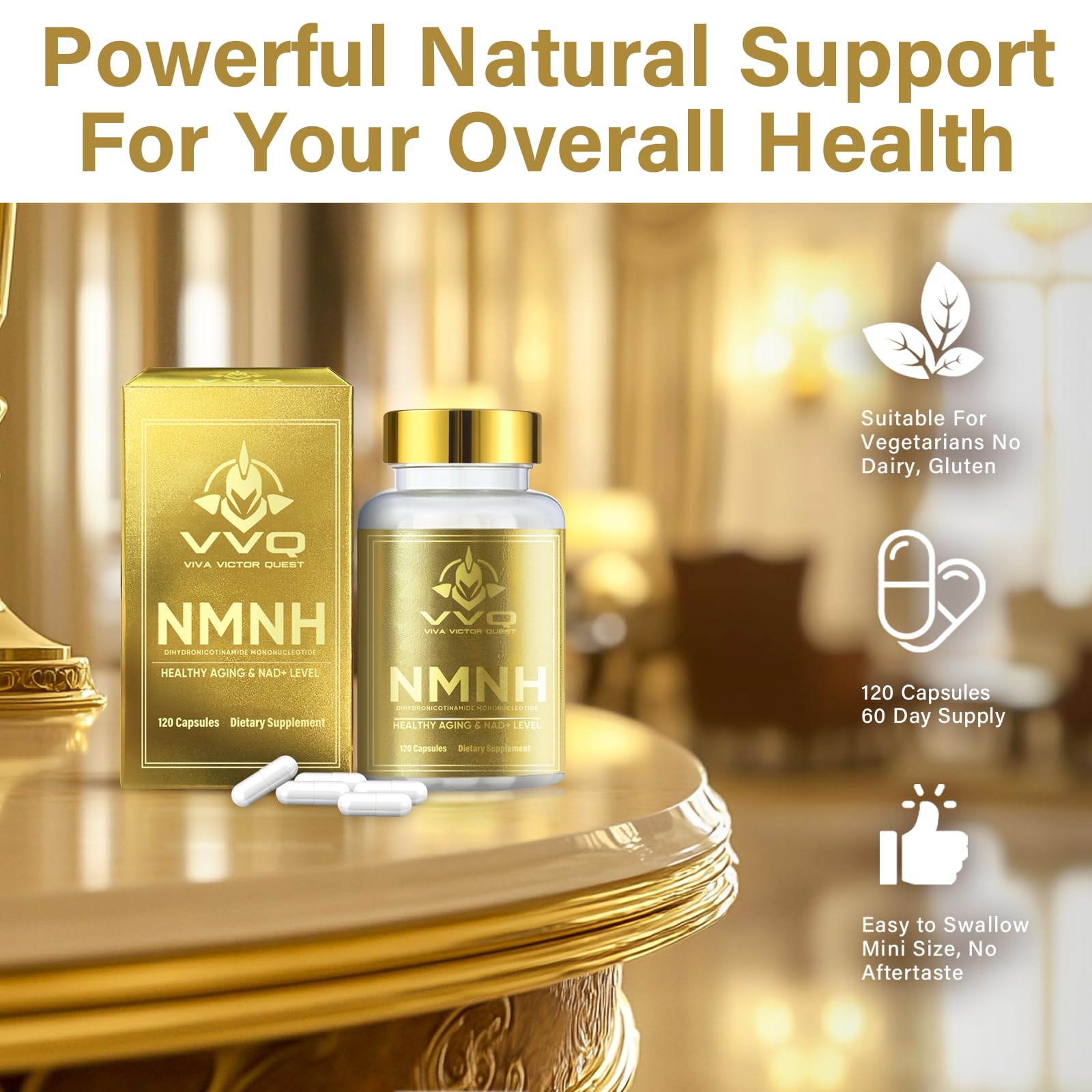 120 Capsules-NMNH (Dihydronicotinamide Mononucleotide), NAD Supplement to Boost NAD+ Levels as We Age (May Be More Effective Than Nicotinamide Riboside), NMNH Supplement for Anti-Aging VVQAu supplements