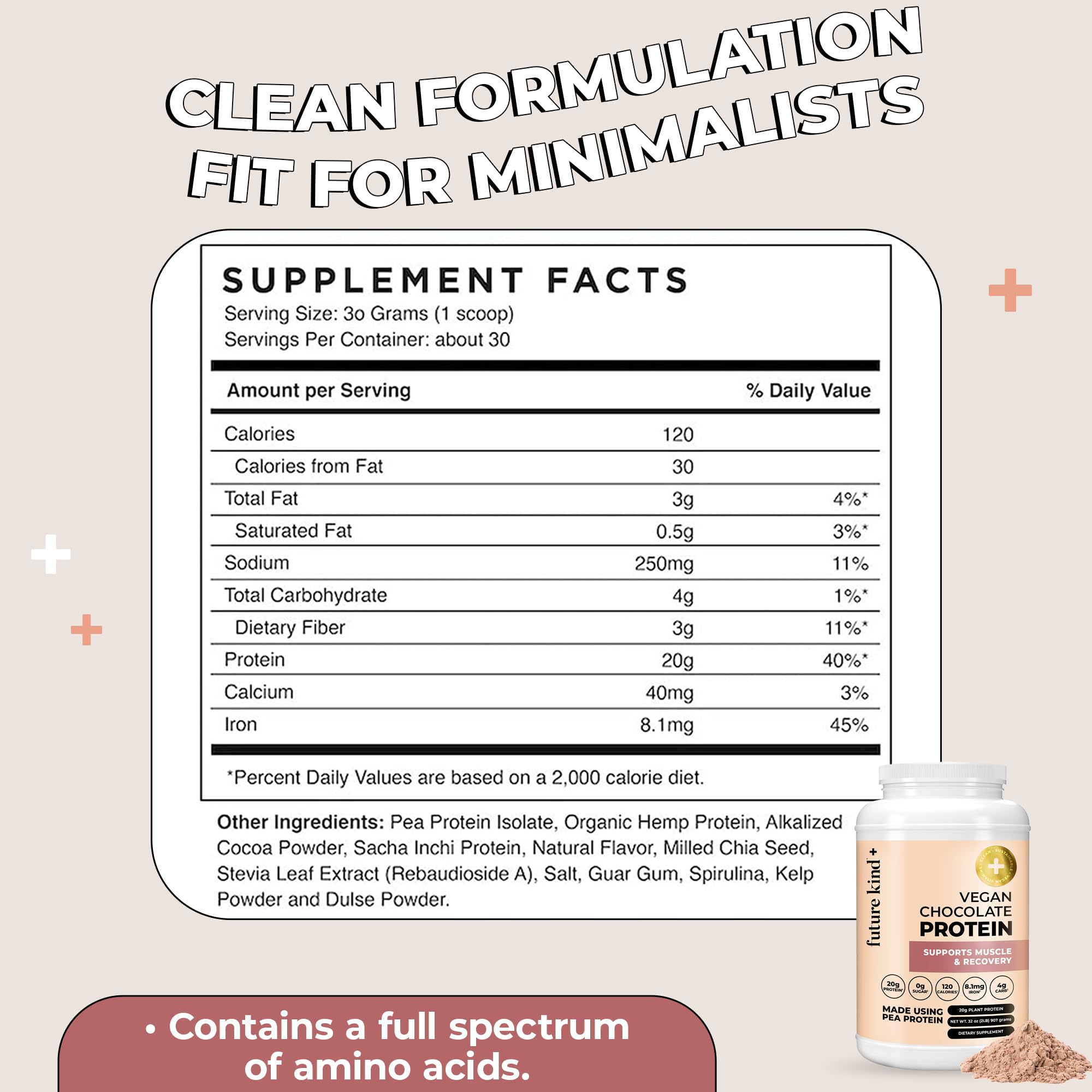 Future Kind Vegan Protein Powder, Chocolate, Pea Plant Protein for Lean Muscle with Iron & Fiber, Whey-Free, Sugar-Free, Soy-Free, Non-Dairy (34 Servings) Future KindAu supplements