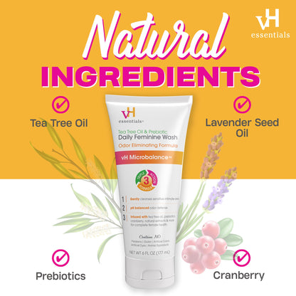 vH essentials, Ph Balanced Daily Feminine Wash, Tea Tree Oil & Prebiotic vH essentialsUS supplements
