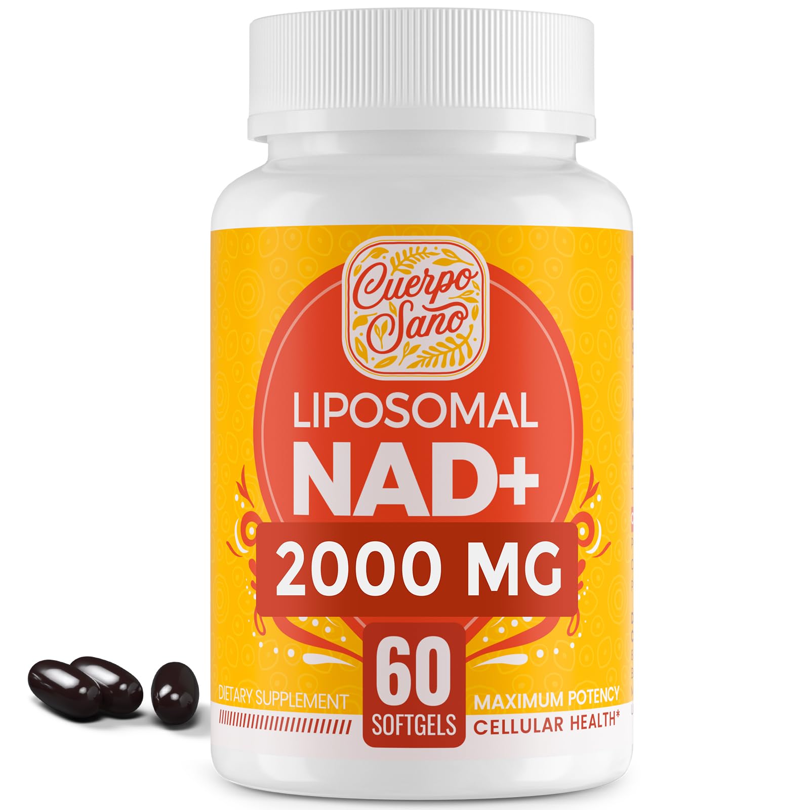 Cuerpo Sano 2000 MG NAD Supplement, Liposomal NAD+ with High Absorption, More Efficient Than Nicotinamide Riboside, Pure & Plus Boosting Supplement, Aging Defense, Metabolism & Cellular, 60 softgels Cuerpo SanoAu supplements