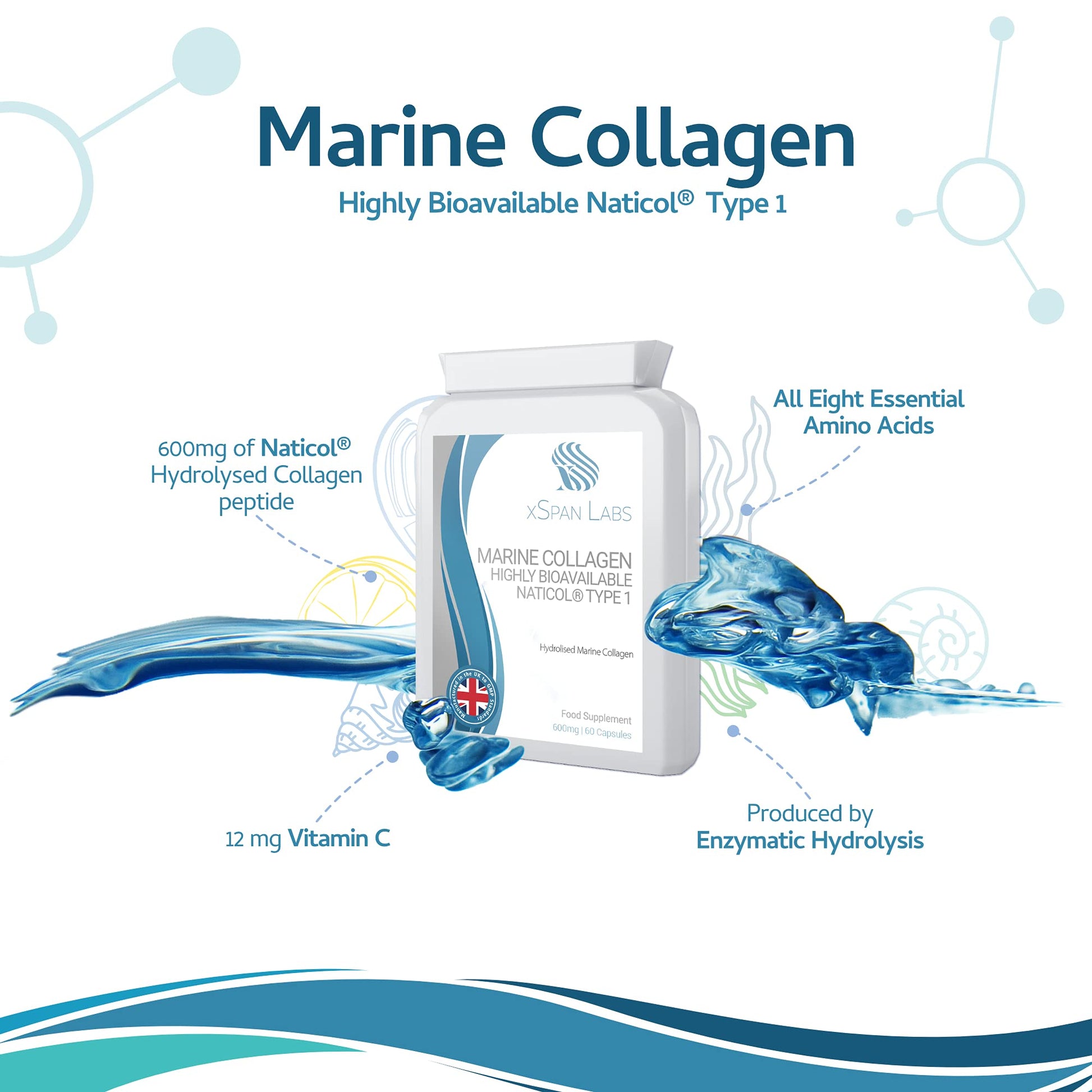 Marine Collagen 600mg 60 Capsules - Highly Bioavailable Naticol® Type 1 Xspan LabsAu supplements