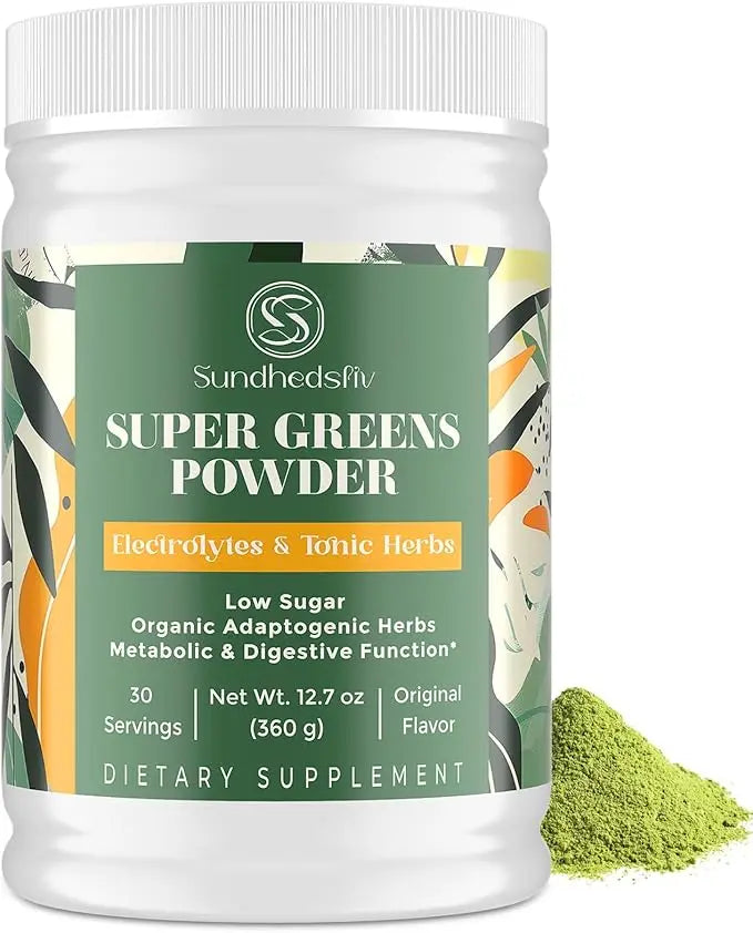 Super Greens Powder Superfood + Electrolytes & Tonic Herbs | Organic Greens, Shilajit, Adaptogens, Antioxidants, Preobiotic & Probiotic & Postbiotic| for Energy, Gut & Immune| Unflavored - 30 Servings Sundhedslivnz supplements