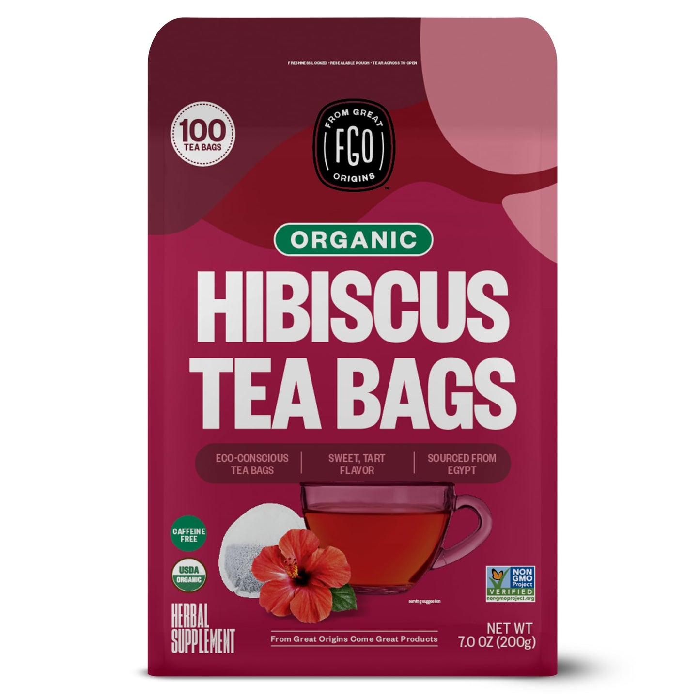 FGO Organic Hibiscus Tea, Eco-Conscious Tea Bags, 100 Count, Packaging May Vary FGOUS supplements