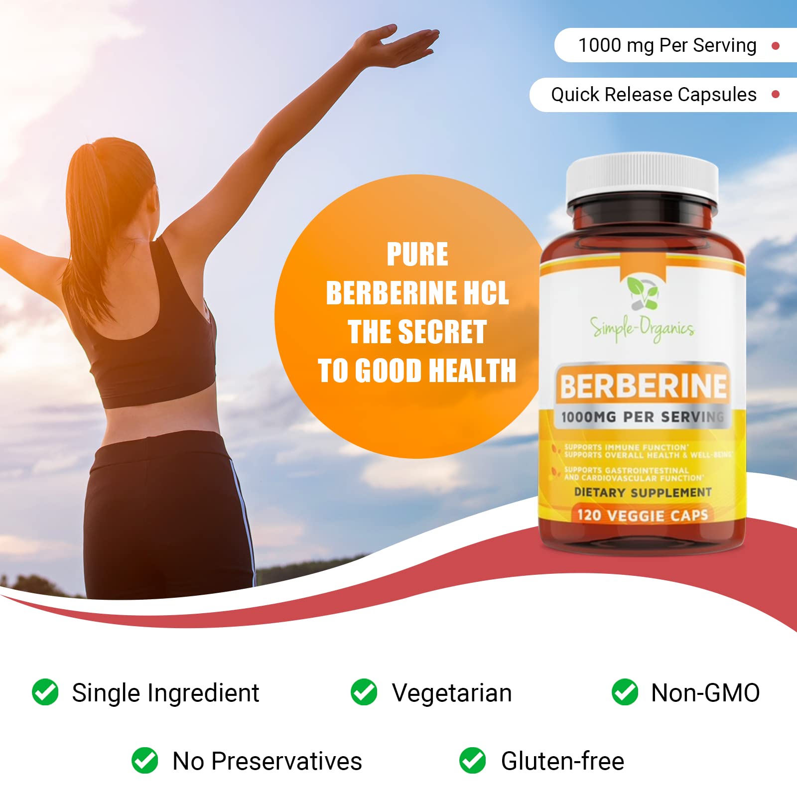 Simple-Organics Berberine 500mg (1000mg Per Serving) for Supports Healthy Immune Simple-OrganicsAu supplements