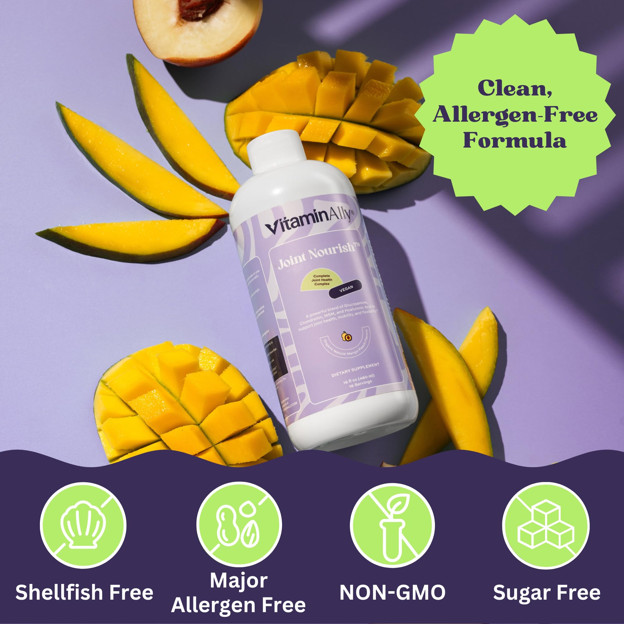 Joint Nourish – 100% Vegan Liquid Joint Supplement | Vegan Glucosamine, Chondroitin, MSM, Hyaluronic Acid & Vitamin C | Mango-Peach | Supports Joint Mobility, Cartilage & Skin | Sugar-Free,16 Servings VitaminallyAu supplements