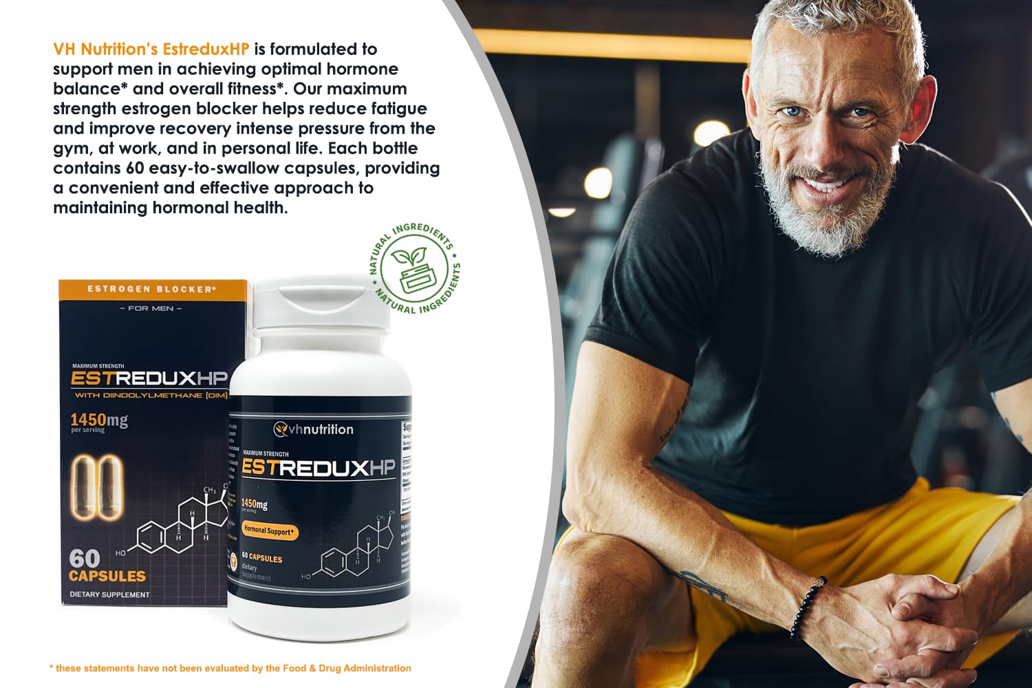 VH Nutrition ESTREDUX HP - with DIM | Estrogen Blocker for Men* | 1450mg of Maximum Strength Hormone Support, Tongkat Ali, Ashwagandha | 60 Capsules VH NutritionAu supplements