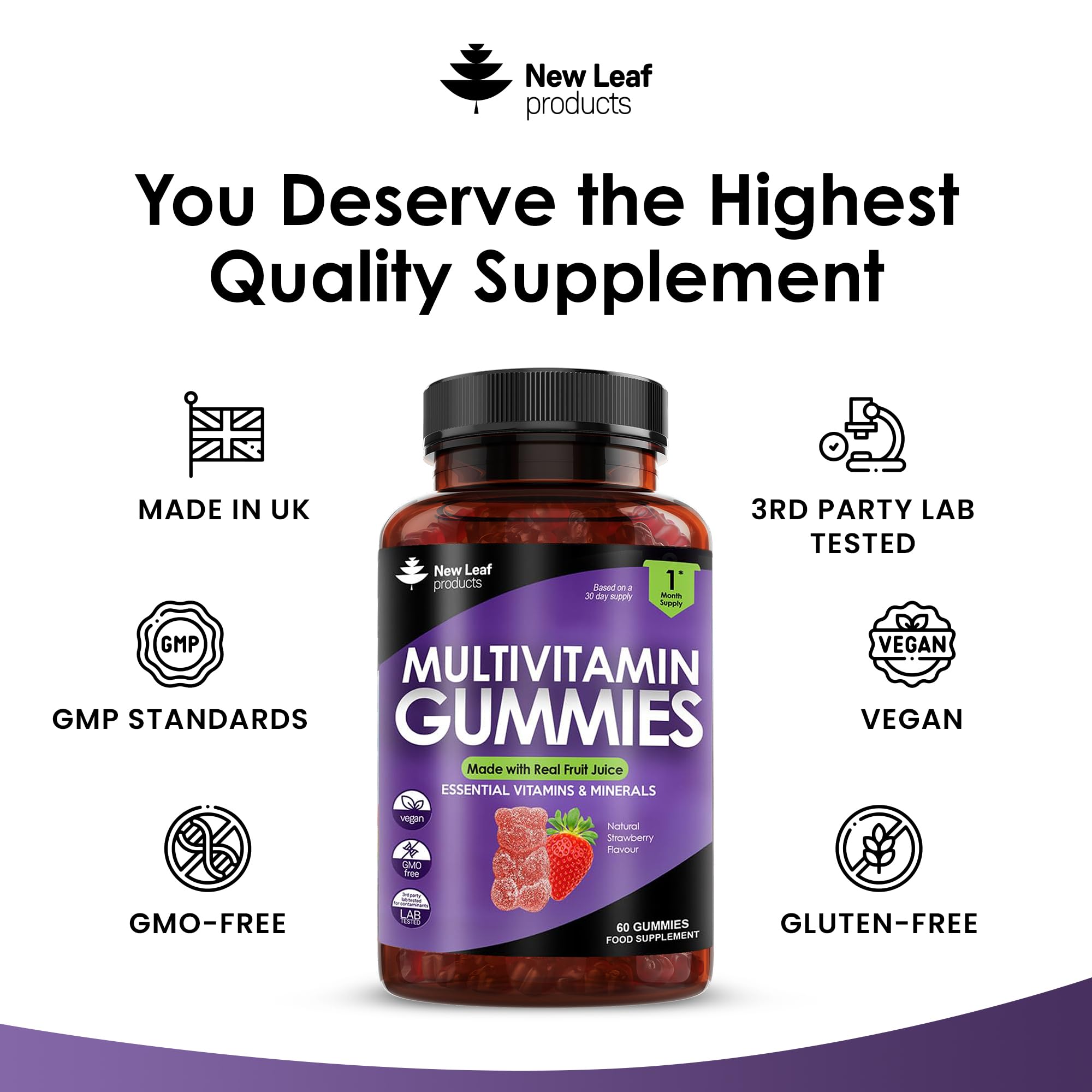 Multivitamin Gummies High Strength for Men Women - Vegetarian +14 Essential Vitamins NEW LEAF PRODUCTSUS supplements