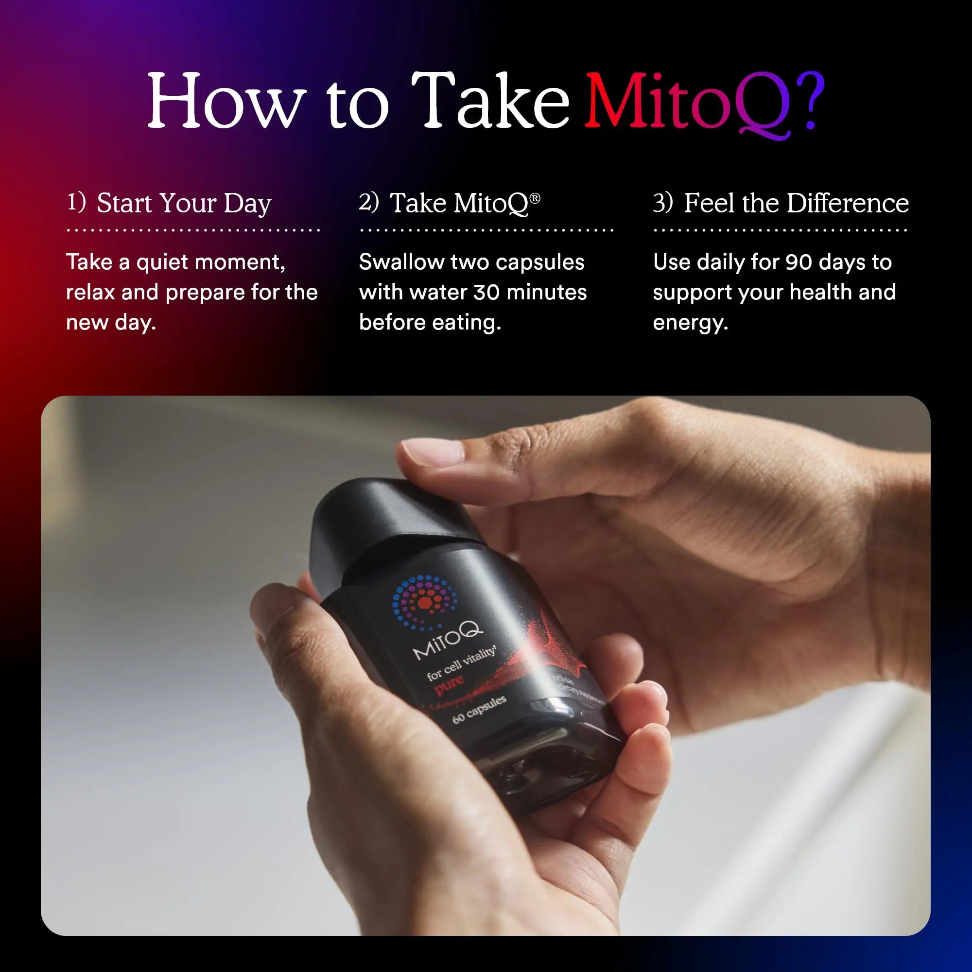 MitoQ Pure Advanced Mitochondria Supplement Superior Bioavailability to CoQ10 | Reduces Free Radical Damage for Healthy Aging, Metabolism, Heart Health, Energy, Strength & Mobility MitoQnz supplements
