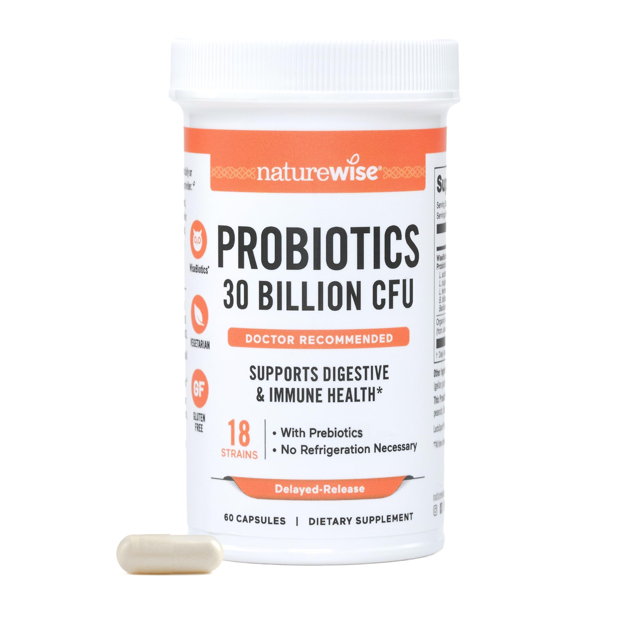NatureWise Max Probiotics for Women & Men - 30 Billion CFU 18 Strains With Prebiotics - For Gut & Digestive Health - Delayed-Release Capsules, Gluten Free - 60 Capsules[2-Month Supply] NatureWiseAu supplements