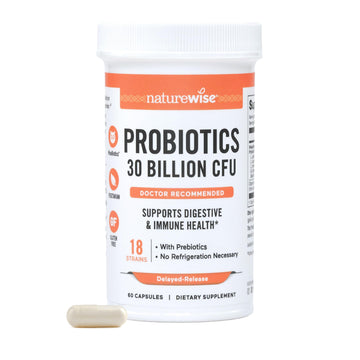 NatureWise Max Probiotics for Women & Men - 30 Billion CFU 18 Strains With Prebiotics - For Gut & Digestive Health - Delayed-Release Capsules, Gluten Free - 60 Capsules[2-Month Supply] NatureWiseAu supplements