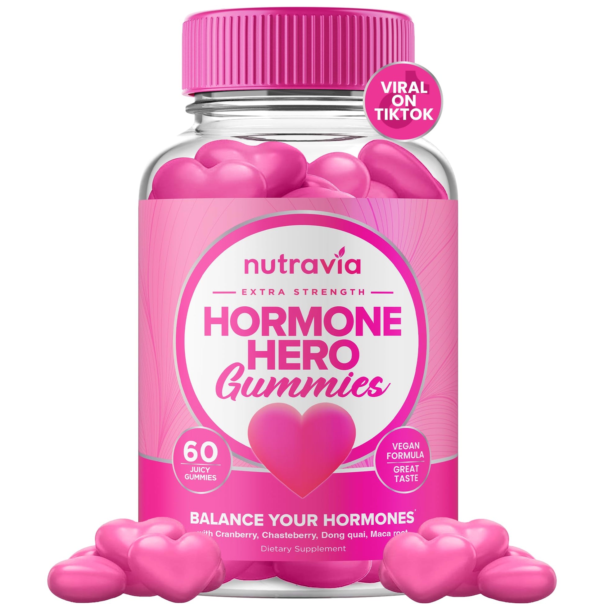 Hormone Balance For Women Gummies + PMS Relief Supplement - Supports Mood Swings, Clear Skin, Reduced Cramps and Bloating - Hormonal PMS Gummies PCOS Vitamin with Cranberry, Dong Quai (60 Gummies) NutraviaAu supplements