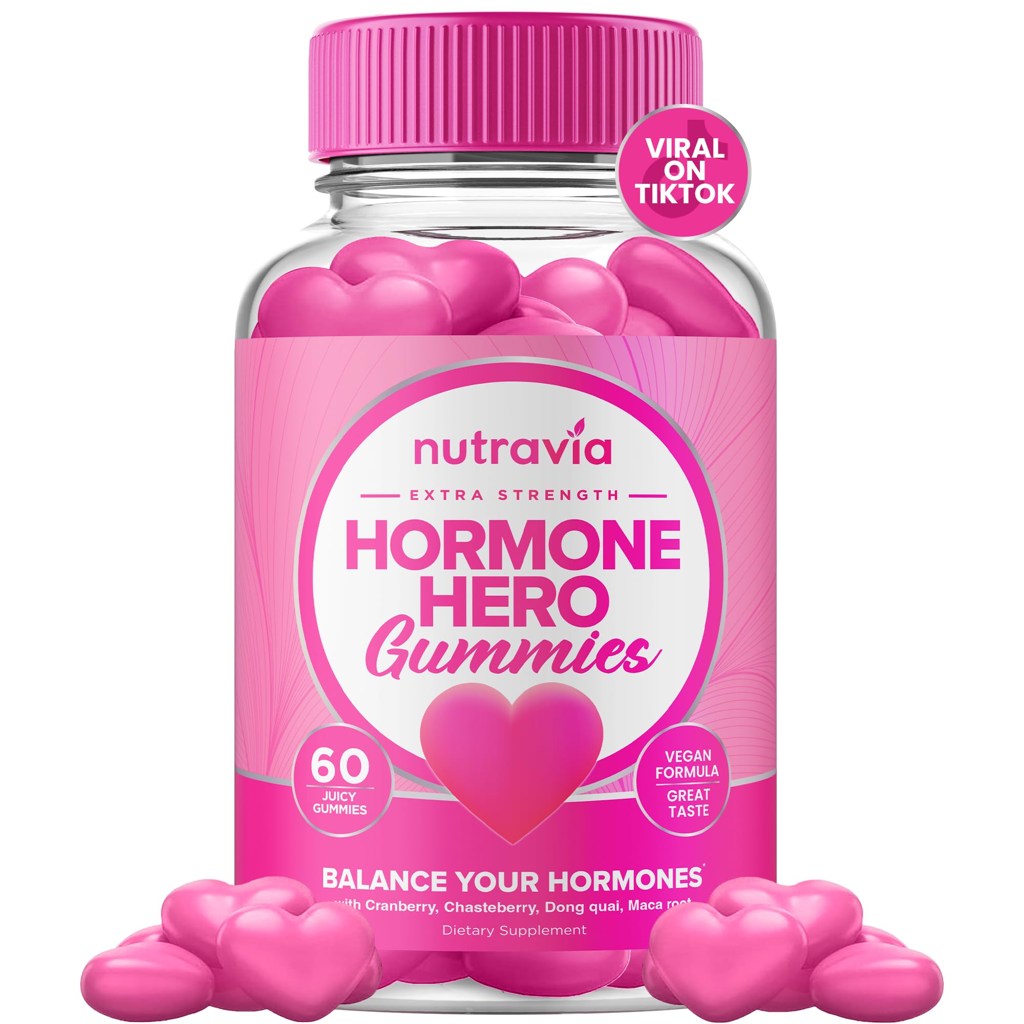 Hormone Balance For Women Gummies + PMS Relief Supplement - Supports Mood Swings, Clear Skin, Reduced Cramps and Bloating - Hormonal PMS Gummies PCOS Vitamin with Cranberry, Dong Quai (60 Gummies) NutraviaAu supplements