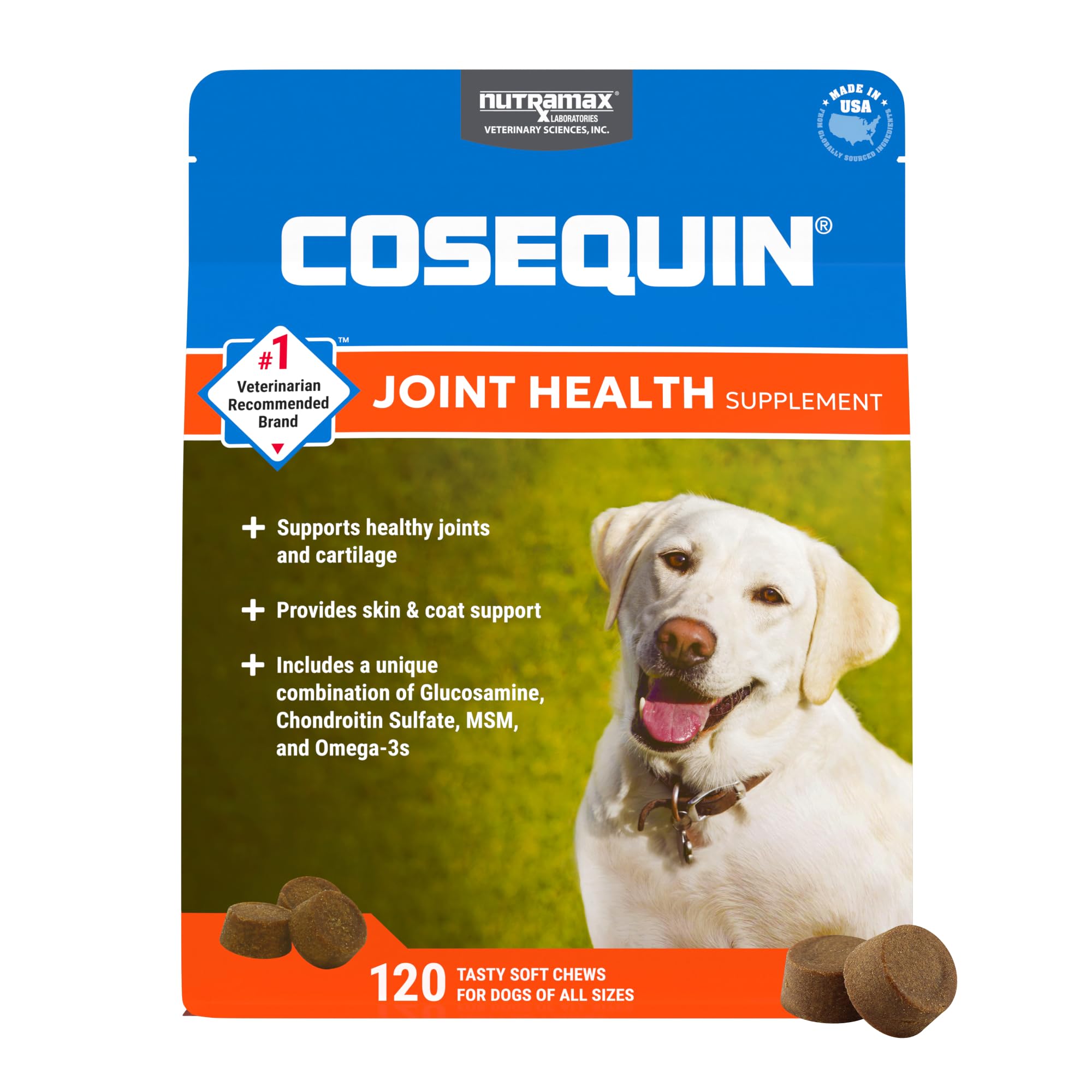 Nutramax Cosequin for Dogs Joint Health Supplement, Contains Glucosamine, Plus Chondroitin, MSM and Omega-3s, Supports Joint and Skin and Coat Health, Soft Chews, 120 Count Nutramax LaboratoriesAu supplements