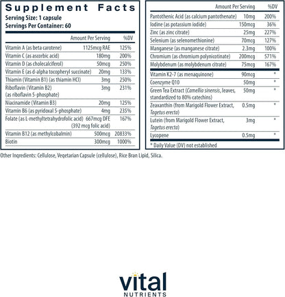 Vital Nutrients Once Daily Multivitamin - Vegan Multi for Women & Men - Allergen-Free - 19 Essential Vitamins + Antioxidants for Eye and Heart Health Vital NutrientsUS supplements