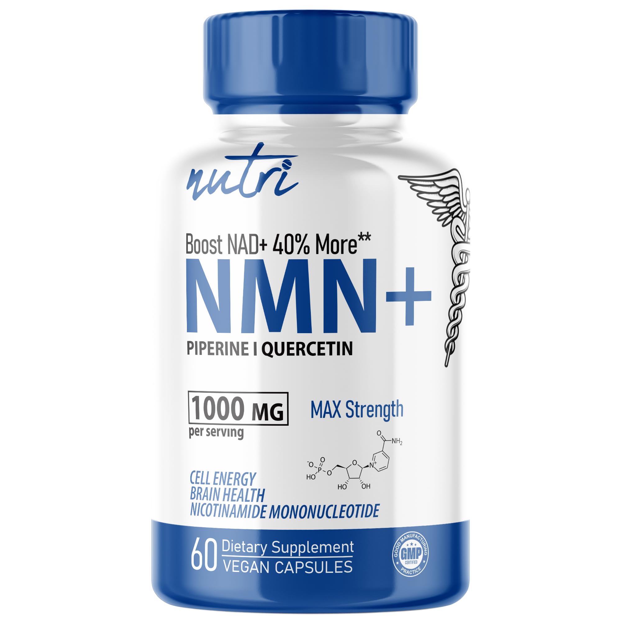 NMN Supplement 1000mg NAD Supplement - Nutri Ultra High Absorption Stabilized NMN Nicotinamide Mononucleotide, 40% More NAD+ with Quercetin Phytosome & Black Pepper - mnm supplement (60 Capsules) Nature's FusionsAu supplements