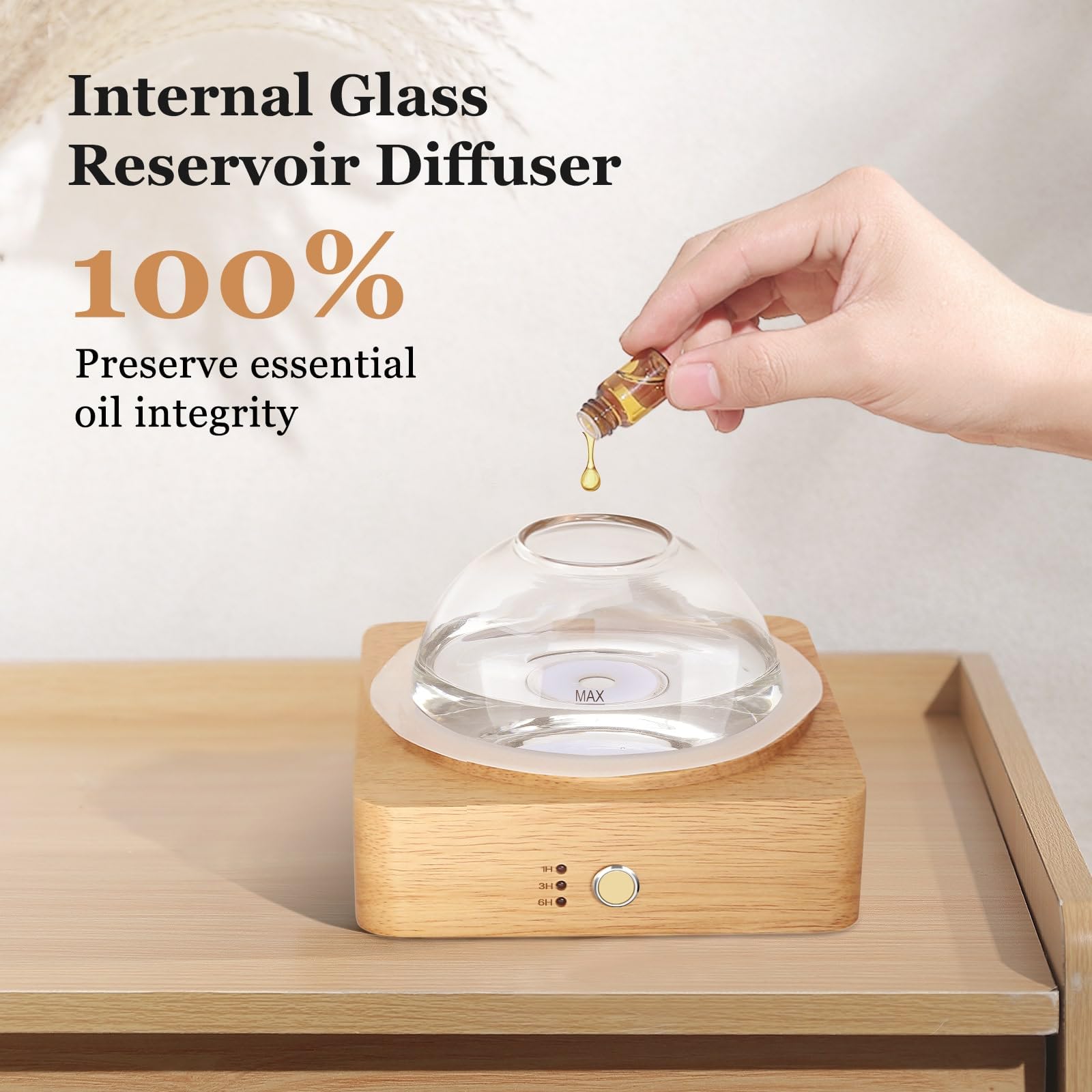 Lecdura Glass Essential Oil Diffuser with Glass Reservoir & Wood Base - Plastic Free, 200ml Lock LecduraAu supplements