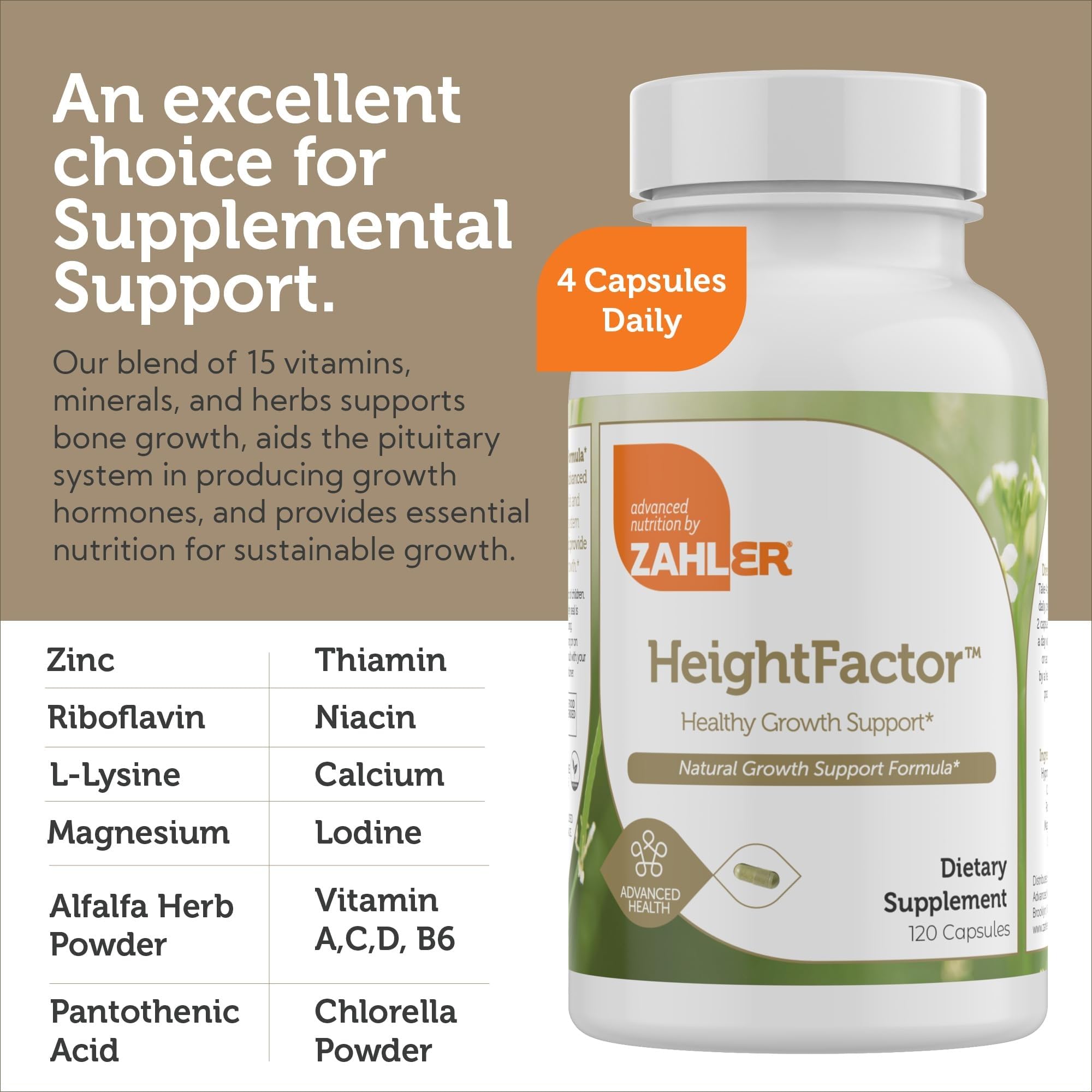 Zahler - Height Factor Healthy Growth Support Vitamin & Mineral Capsules (120 Count) - Kosher Height & Growth Supplement for Kids, Teens & Young Adults - Grow Taller Growth Hormone Support Nutrients ZahlerAu supplements