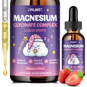Magnesium Glycinate Liquid for Kids - Magnesium Bisglycinate Drops with L-Theanine, Chamomile & Vitamin B6, B12, C, D3 for Sleep, Relaxation, Immune Support, Calm & Focus - 2 Fl Oz, Strawberry Flavor CFILIHTCAu supplements