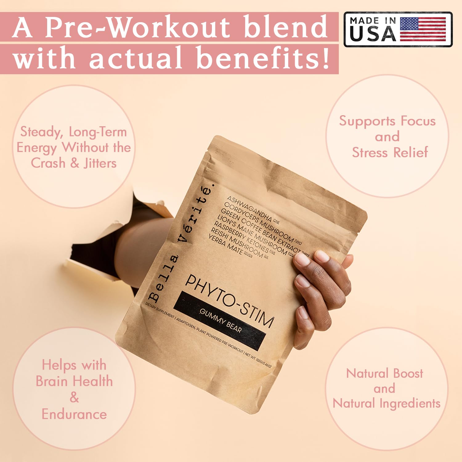 Bella Vérité Phyto Stim | Natural Pre Workout Powder | Yerba Mate and Ashwagandha Bella Vérité.Au supplements