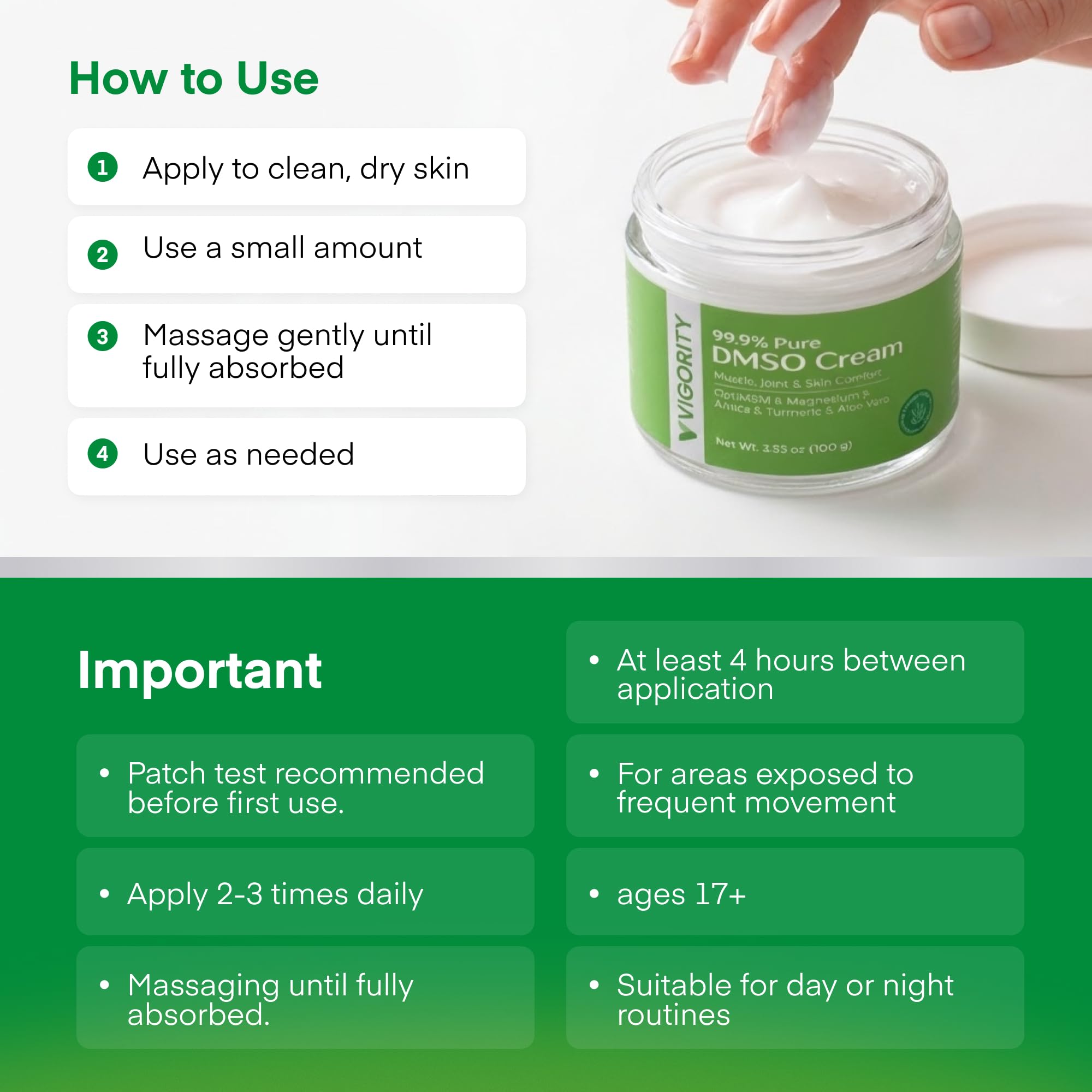 Vigority DMSO Cream 99.9% Pure for Topical Joint, Muscle Comfort - DMSO Pharmaceutical Grade Cream with Arnica, Magnesium, Turmeric, OptiMSM, Aloe Vera 2 Pack VigorityAu supplements