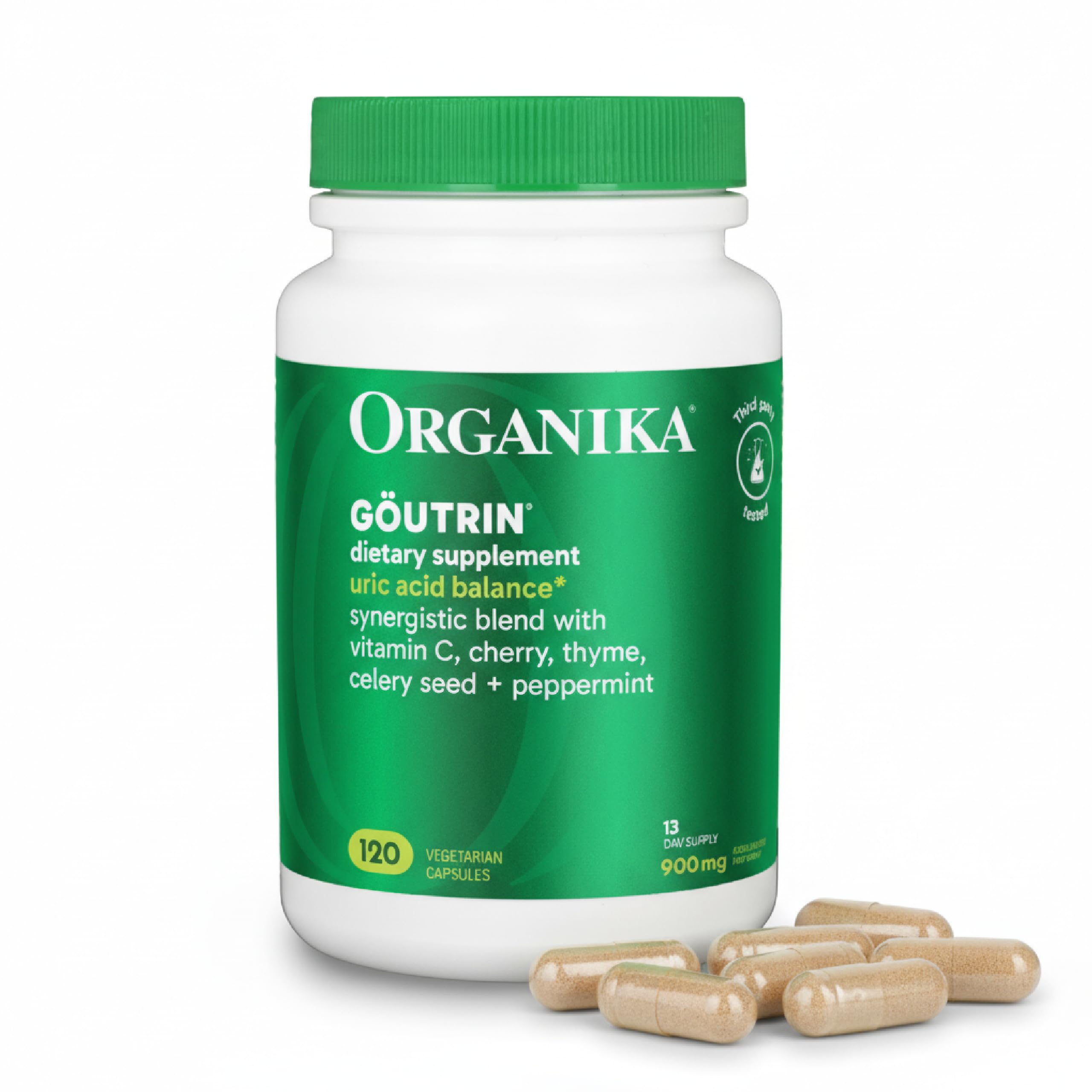 Organika Goutrin Uric Acid Flush for Gout (120 Caps): Gentle Gout Support with Cherry, Thyme, Celery Seed, Peppermint, & VIT C: Clean & Vegan Gout Supplements for Men & Women - Metabolism & Mobility OrganikaAu supplements
