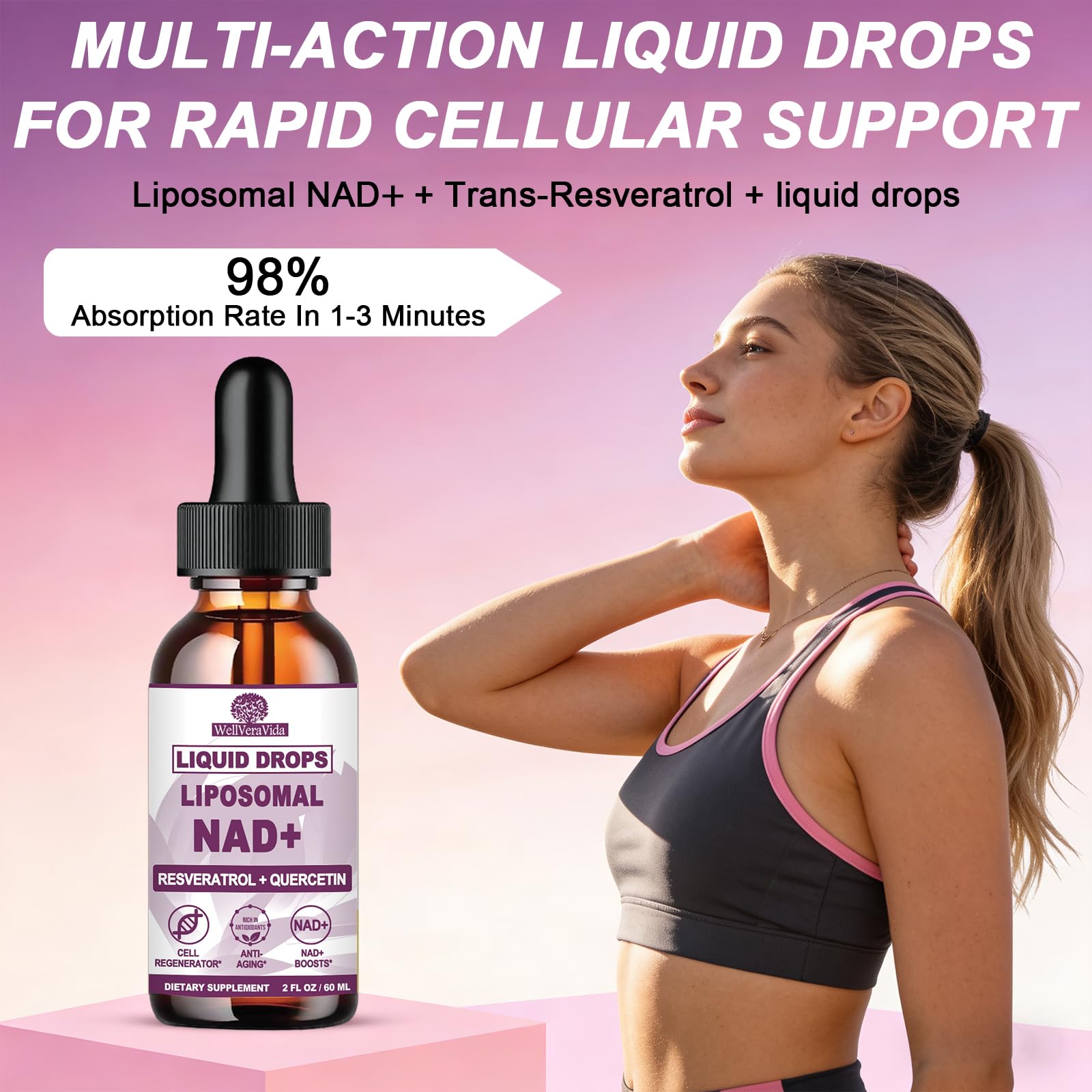 NAD+ Supplements for Men & Women, Extra Strength NMN Alternative Liposomal Nad⁺ Supplement with Resveratrol Quercetin for Cellular Energy & NAD+ Levels, Fast Absorption Liquid NAD Plus丨NON-GMO, 2Fl Oz WellVeraVidaAu supplements