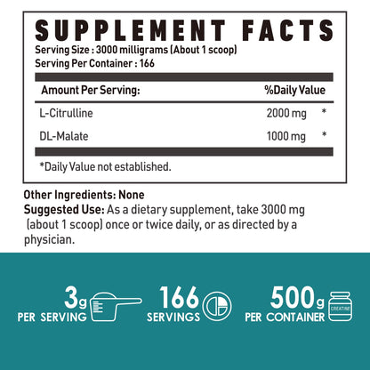 L-Citrulline Dl-Malate 2:1 Powder 500g, Pure L Citrulline Malate Supplement Preworkout NUTRI POTENTIAUS supplements