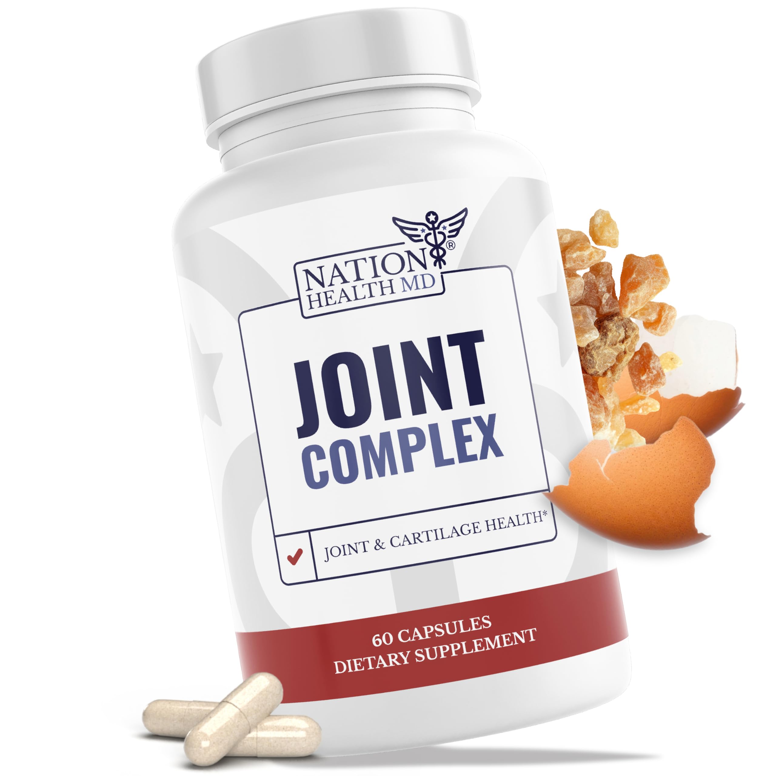 NATION HEALTH MD Joint Complex - Joint & Cartilage Health - Joint Support Supplement with Calcium, NEM Eggshell Membrane, Boswellia Serrata - Knee Supplements for Men & Women, 60 Capsules NATION HEALTH MDAu supplements