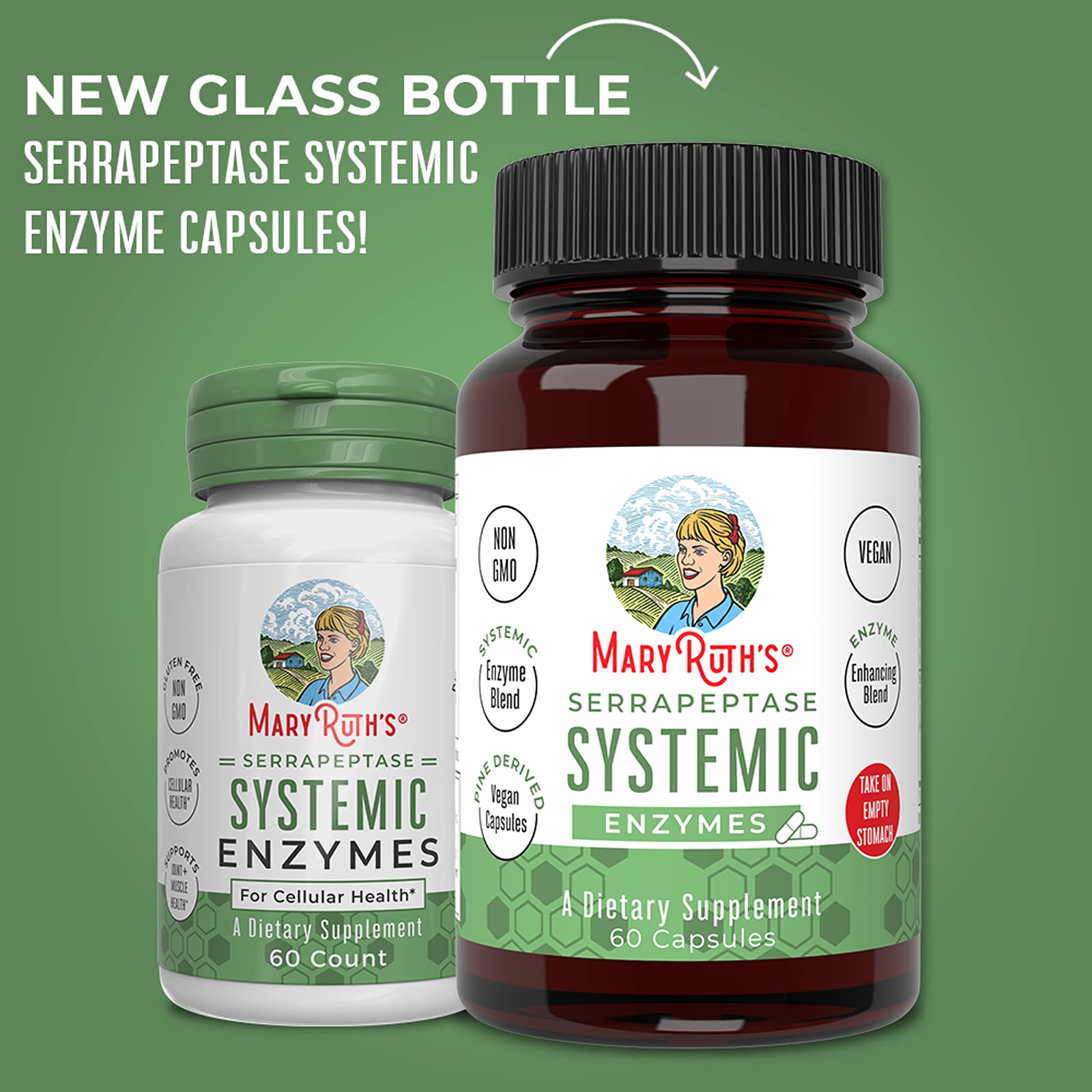 MaryRuth Organics Serrapeptase Enzymes Capsules | Up to 2 Month Supply | Enzyme Supplement for High Potency Sinus Relief Pills| Tissue Health and Cellular Health | Vegan | Gluten Free | 60 Count MARYRUTH'SUS supplements