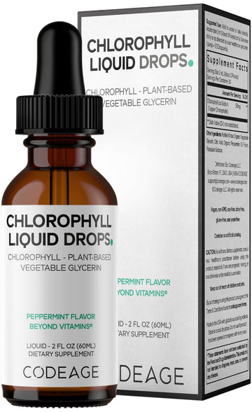 Codeage Chlorophyll Liquid Drops Supplement - Vegan Chlorophyll 50 mg per Serving, Organic Peppermint Flavor Clorofila Drink - Non-GMO, Gluten-Free, Vegan - 2 fl oz CodeageAu supplements