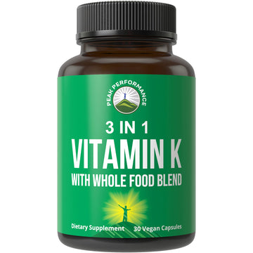 Vitamin K with Whole Food Blend of 25+ Vegetables and Fruits for Max Absorption. Vegan Capsules Supplement. Vitamins K1, K-2 MK4 + K2 Natto MK7. Alternative to Drops, Gummies. VIT K with K 2 and MK-7 Peak PerformanceAu supplements