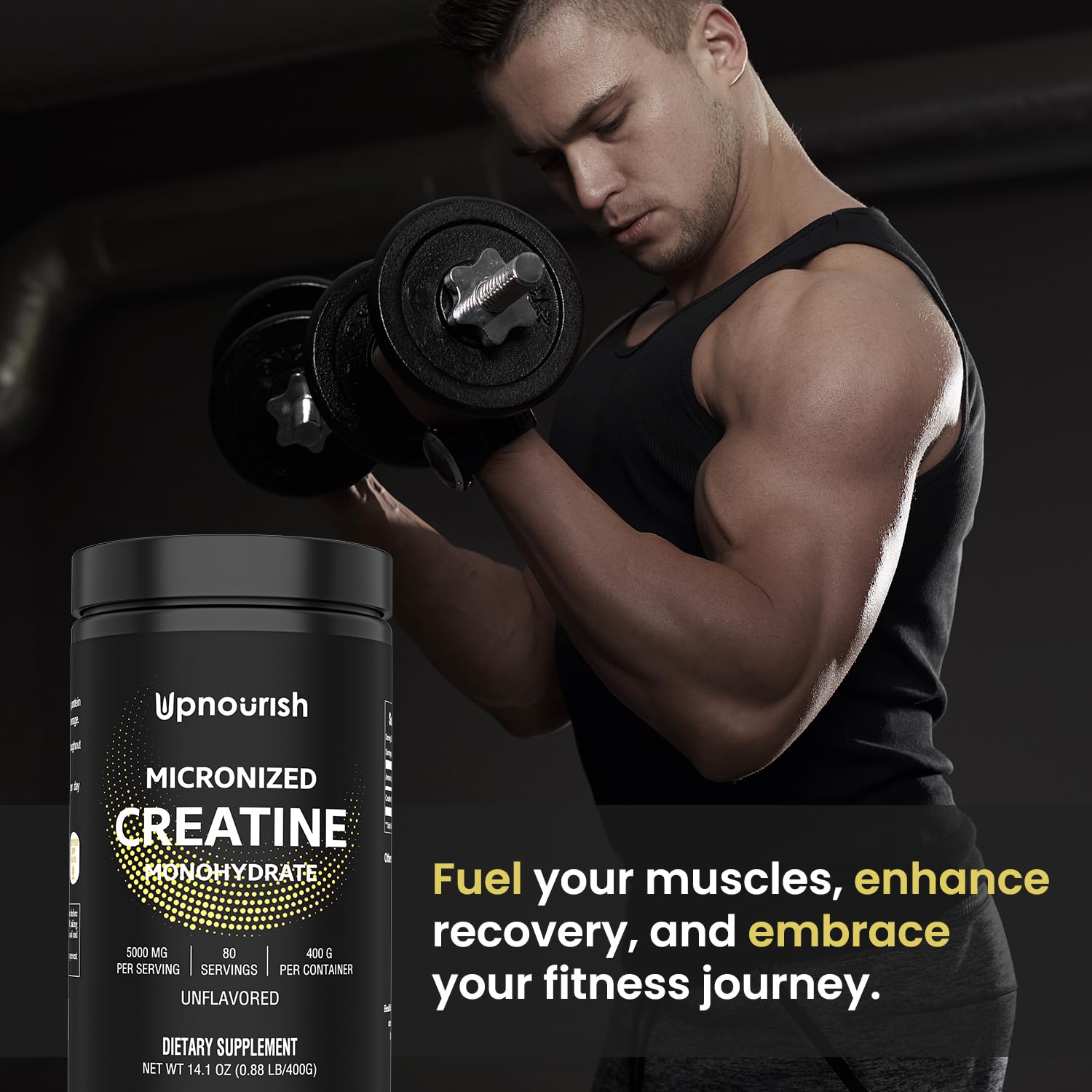 UpNourish Micronized Creatine Monohydrate Powder 400 G - Unflavored Vegan for Pre Workout, Muscle Building Pure Women and Men Instantized Supplement, 80 Servings 14.1096 Ounce UpNourishAu supplements