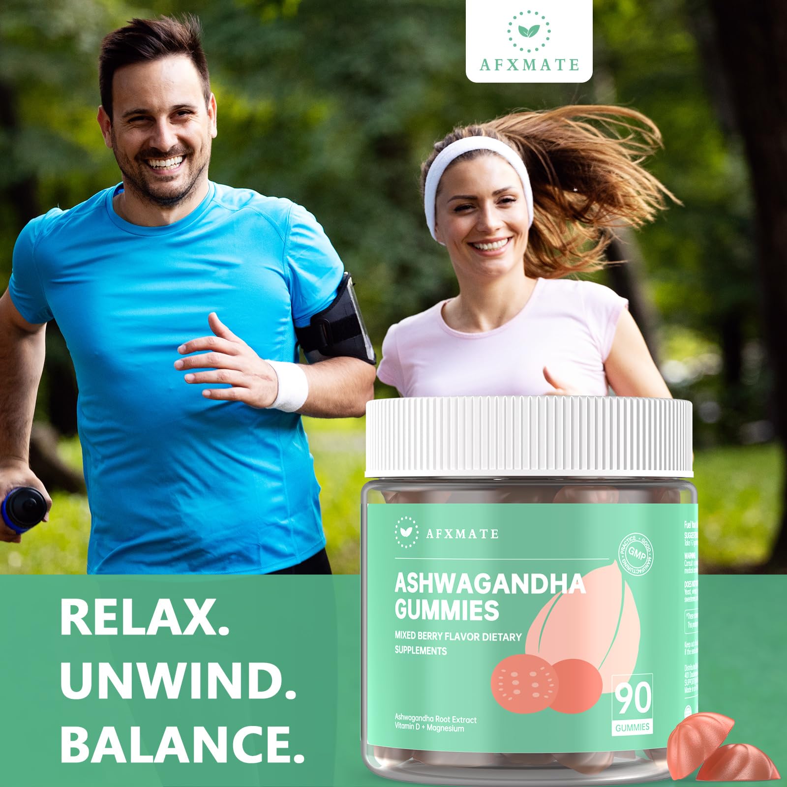 AFXMATE Ashwagandha Gummies for Women Sugar Free, Men's Ashwagandha Supplement Gummy with Vitamin D Magnesium Vegan (90 Counts) AFXMATEAu supplements