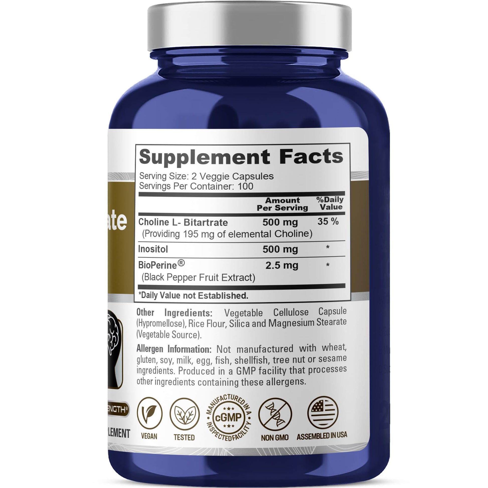 NusaPure Choline & Inositol - Suitable for Vegetarian/Vegan, Non - GMO - 1000mg - 200 Veggie Capsules NusaPureAu supplements