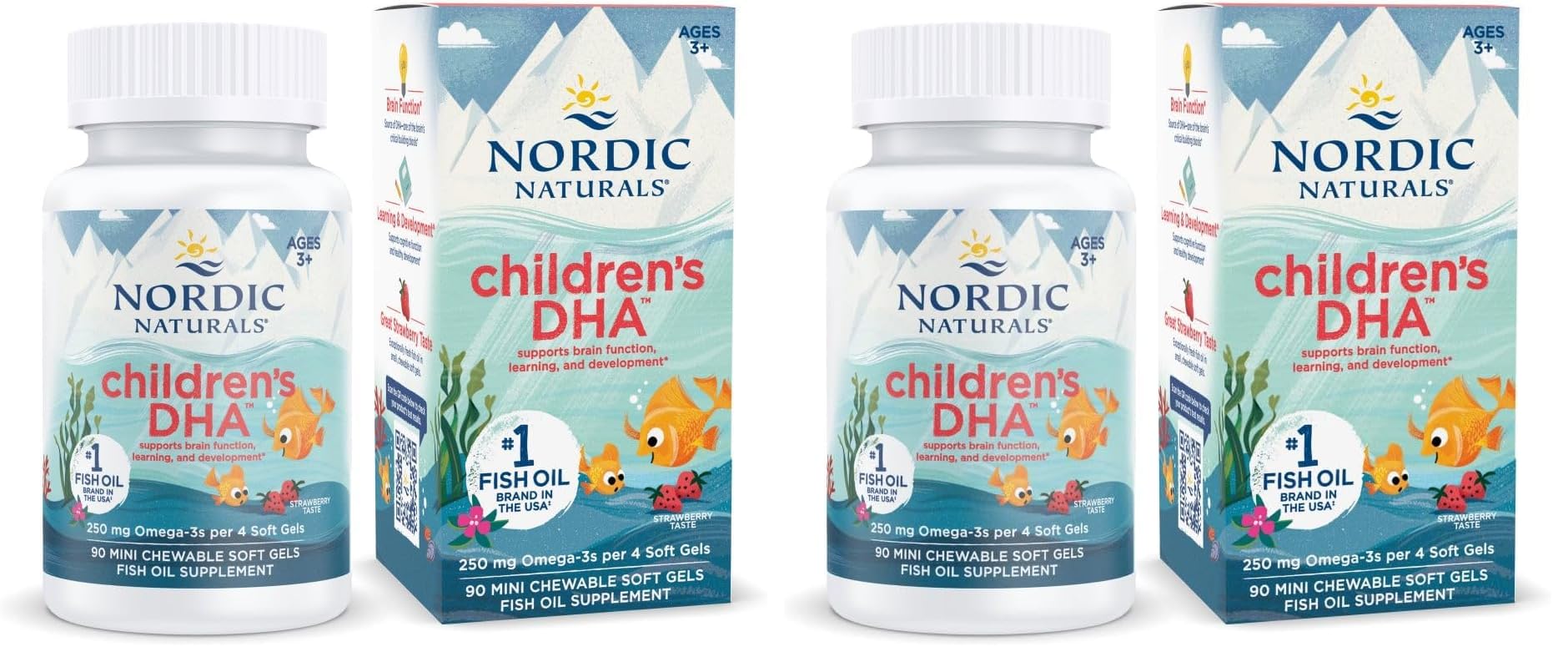 Nordic Naturals Children’s DHA, Strawberry - 90 Mini Chewable Soft Gels for Kids - 250 mg Omega-3 with EPA & DHA - Brain Development & Function - Non-GMO - 22 Servings (Pack of 2) Nordic NaturalsAu supplements