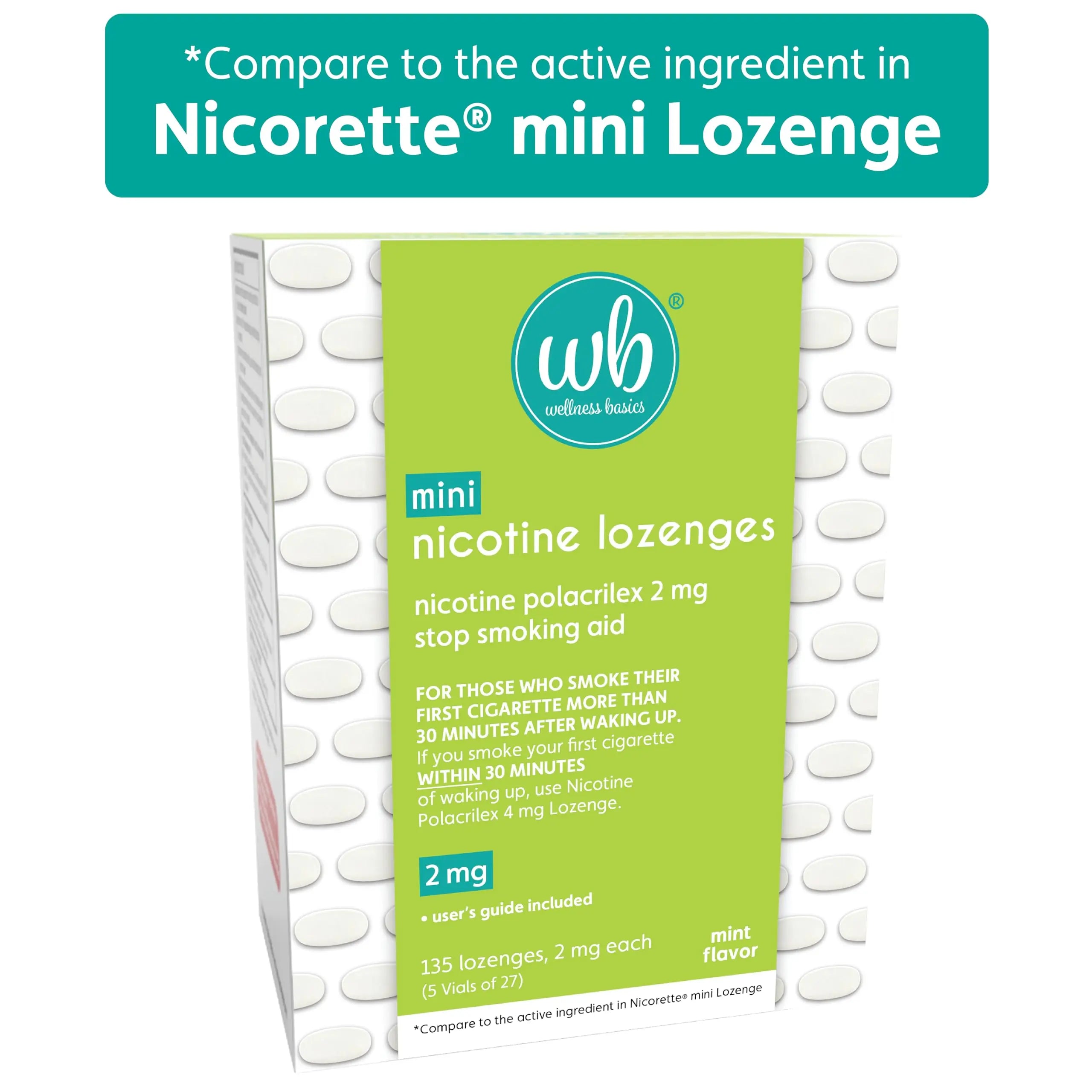 Wellness Basics Mini Nicotine Lozenge 2mg | Stop Smoking Aid | Mint Flavor | 135 Count | Pack of 5 Vials | Reduces Cravings & Withdrawal Symptoms Wellness Basicsnz supplements