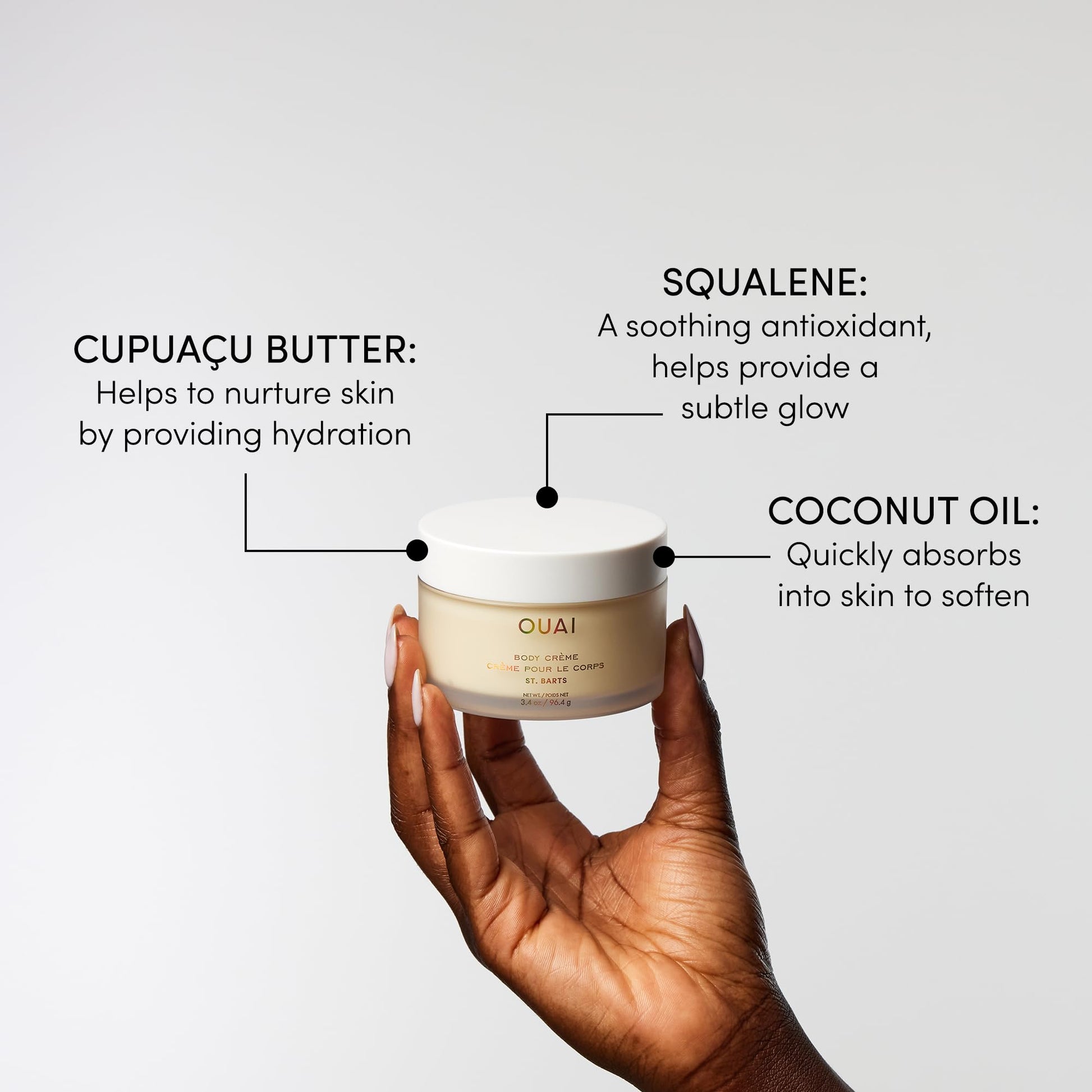 OUAI Body Creme, St. Barts Travel Size - Hydrating Whipped Body Cream with Cupuaçu Butter, Coconut Oil & Squalane - Softens Skin & Delivers Radiant Glow - Sulfate-Free Skin Care (3.4 oz) OUAIAu supplements