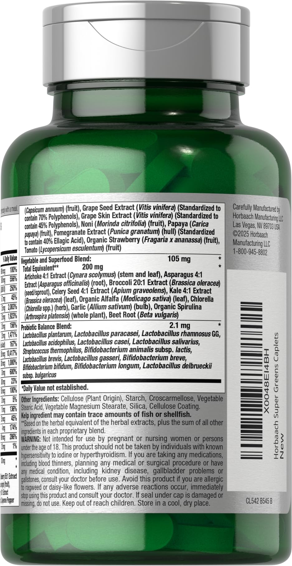 Horbäach Super Greens Supplement with Probiotics | 150 Caplets | Non-GMO, and Gluten Free HorbäachAu supplements