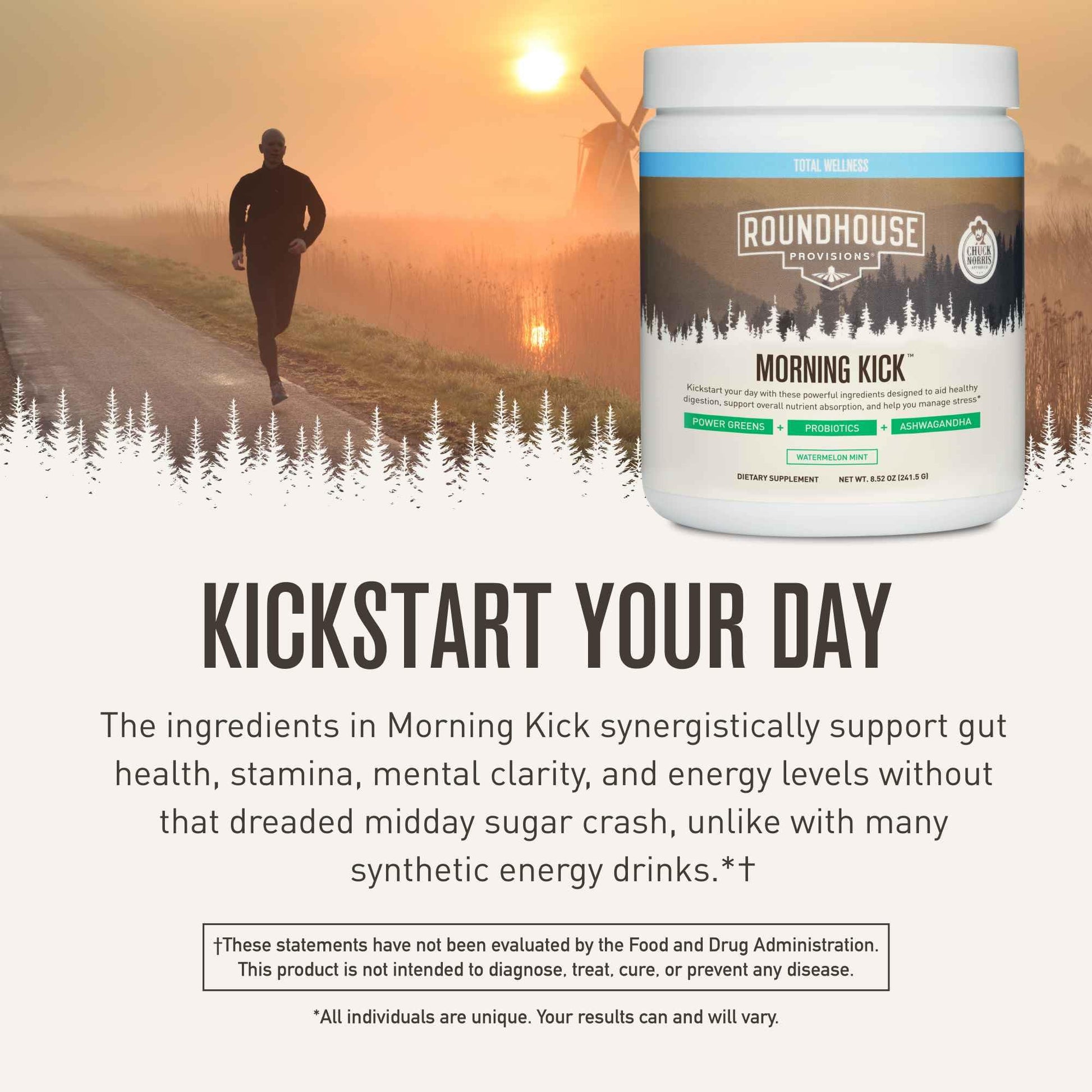 ROUNDHOUSE PROVISION Morning Kick by Chuck Norris - Watermelon Mint Flavor - Greens Superfood Powder with Probiotics, Collagen Peptides & Ashwagandha to Help Support Gut & Joint Health, 3 Pack ROUNDHOUSE PROVISIONAu supplements