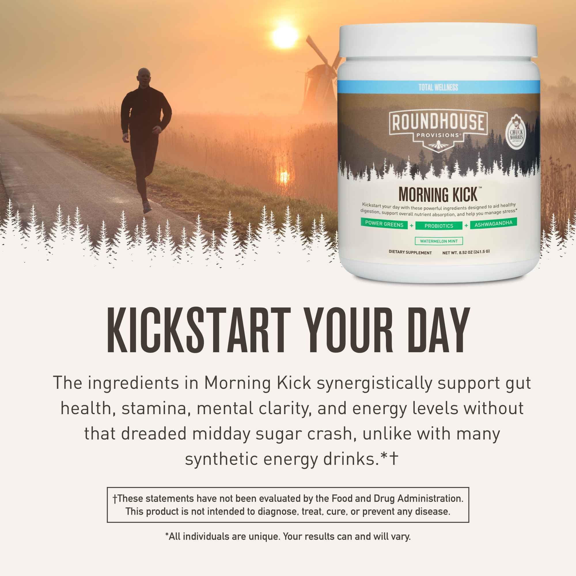 ROUNDHOUSE PROVISION Morning Kick, Powder Supplement for Healthy Digestion, Energy Levels, and Overall Wellness, 30 Servings (9.1 Ounce (Pack of 1), Watermelon Mint) ROUNDHOUSE PROVISIONAu supplements
