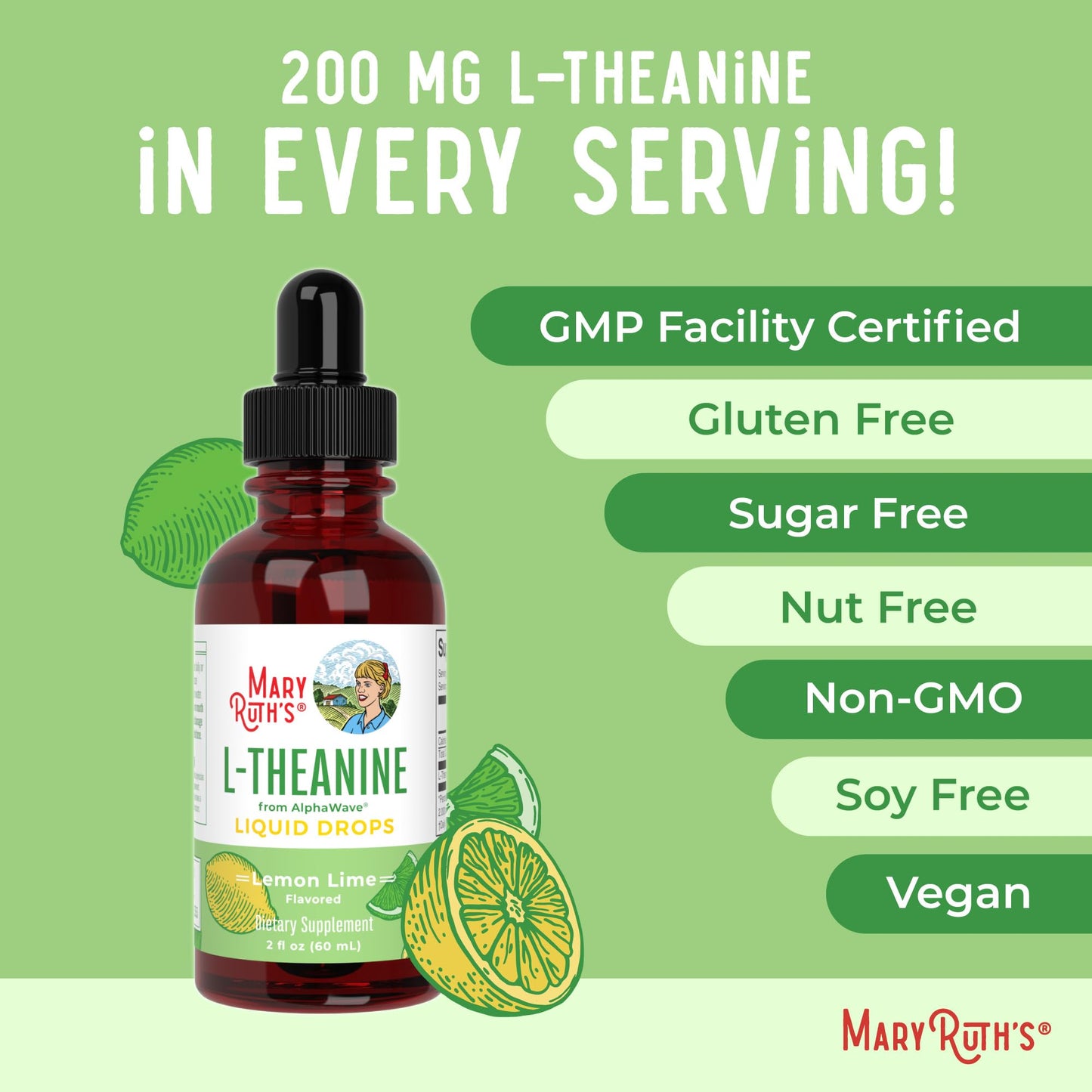MaryRuth's L Theanine 200mg Liquid Drops | Mood Support for Adults & Kids | Focus Supplement | Natural Sleep Support | Vegan MARYRUTH'SUS supplements