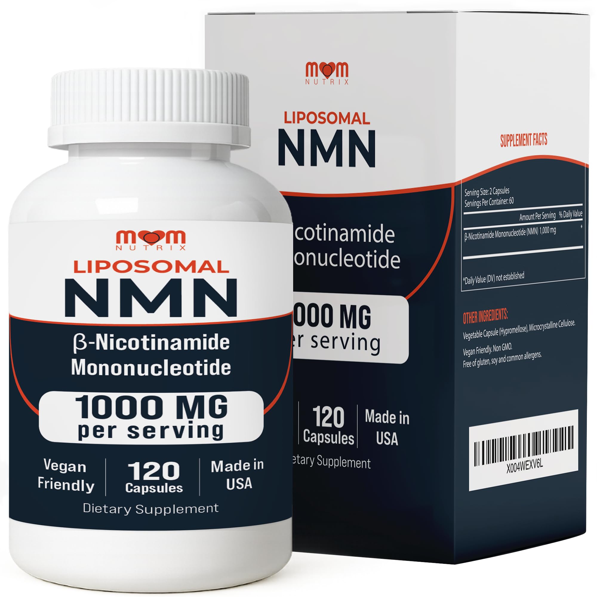 NMN Supplement 1000 mg Pure Nicotinamide Mononucleotide - NAD Precursor for Energy, Cellular Renewal & Longevity Support - Mitochondrial Support 120 Capsules - Vegan, Non GMO, Gluten Free MOM NUTRIXAu supplements