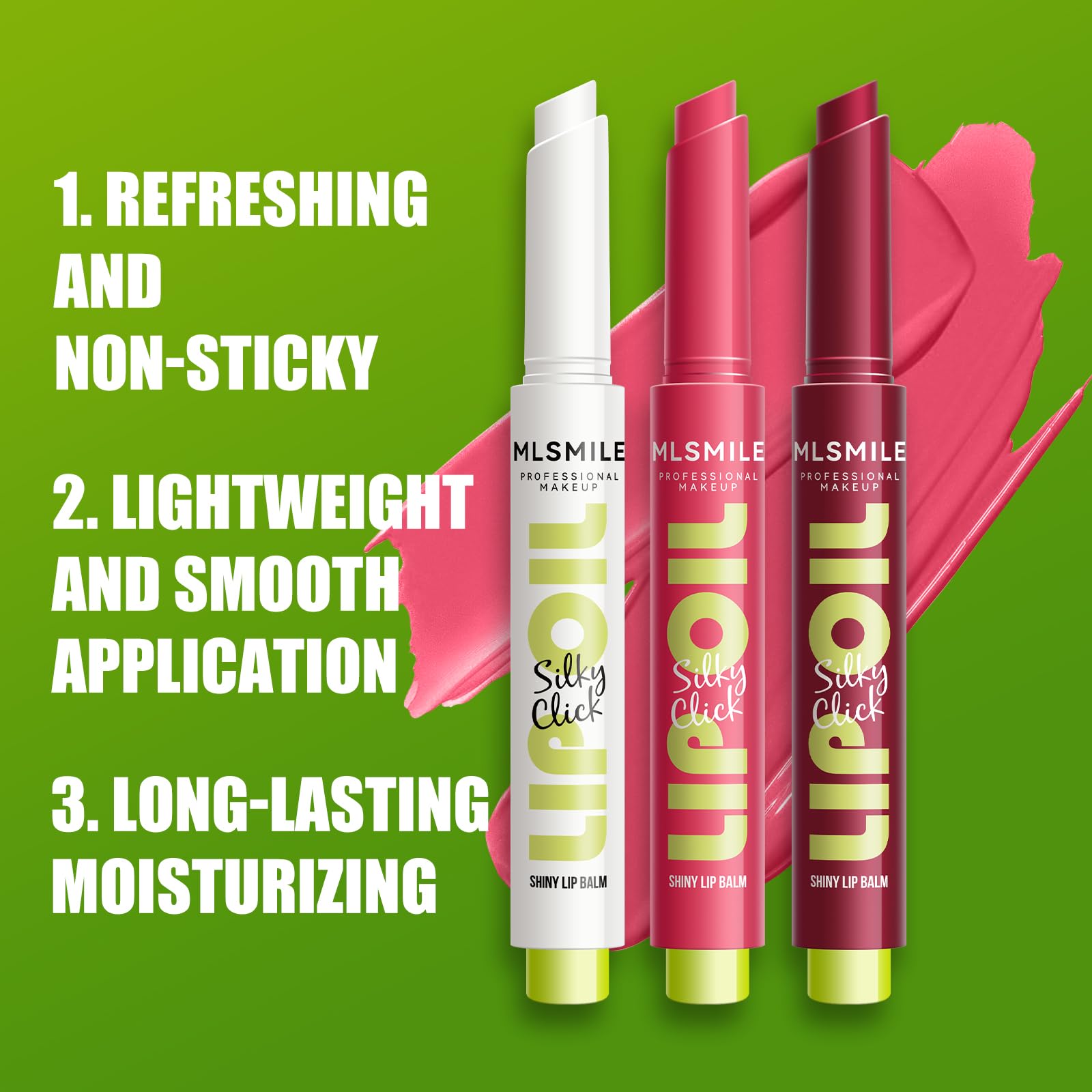 MLSMILE 3 Colors Fat Lip Oil Click Slick,Press Lipstick Set,Moisturizing Lip Balm,High Pigment Glow Lip Oil,Long-lasting,Pigmented Vegan,Lightweight and Glossy Lip Plumper with Coconut Oil-Set A MLSMILEAu supplements